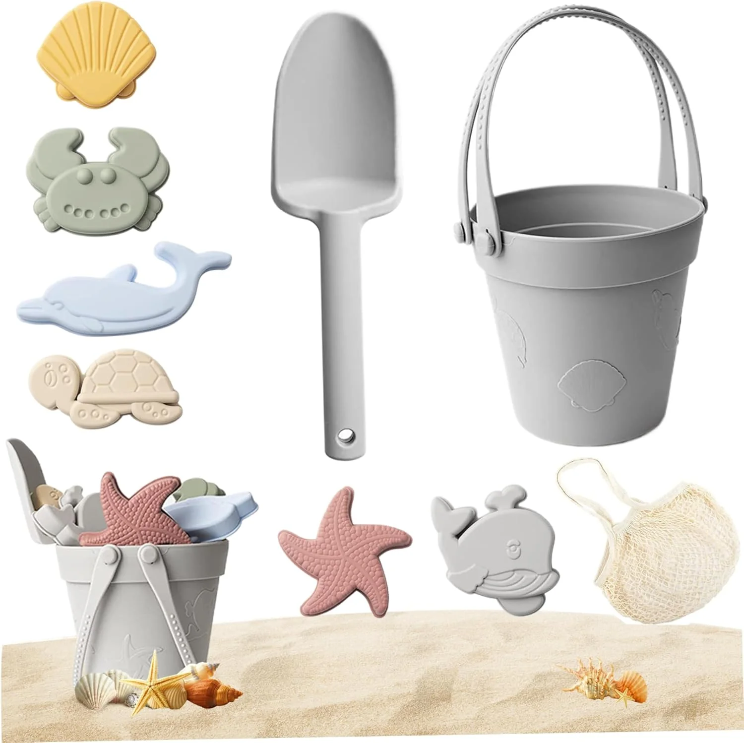 Sandspielzeug für Kinder, 8 Stück, sicheres Silikon-Strandspielzeug mit Schaufel, Eimer und Sandform - Image 2