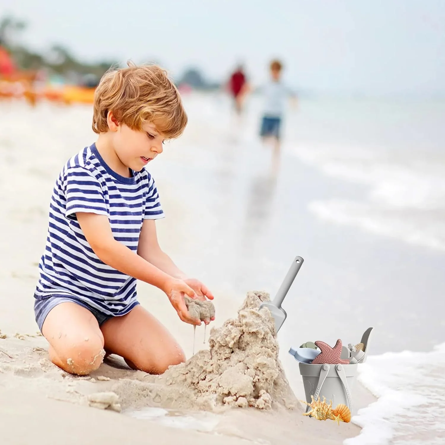 Sandspielzeug für Kinder, 8 Stück, sicheres Silikon-Strandspielzeug mit Schaufel, Eimer und Sandform - Image 6