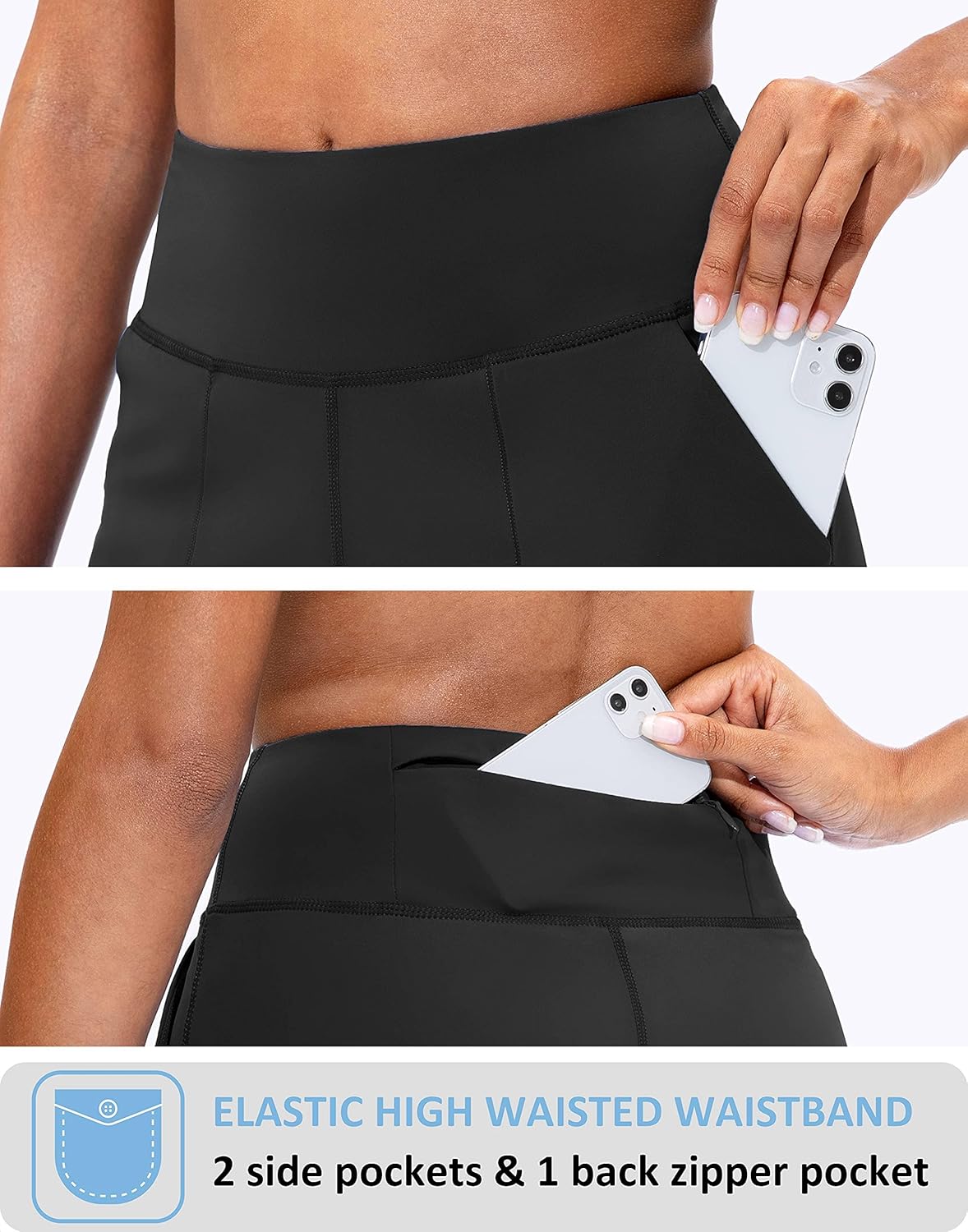 SANTINY Bermudashorts für Frauen mit Reissverschlusstasche, hohe Taille, lange Shorts für Laufen, Wo - Image 3