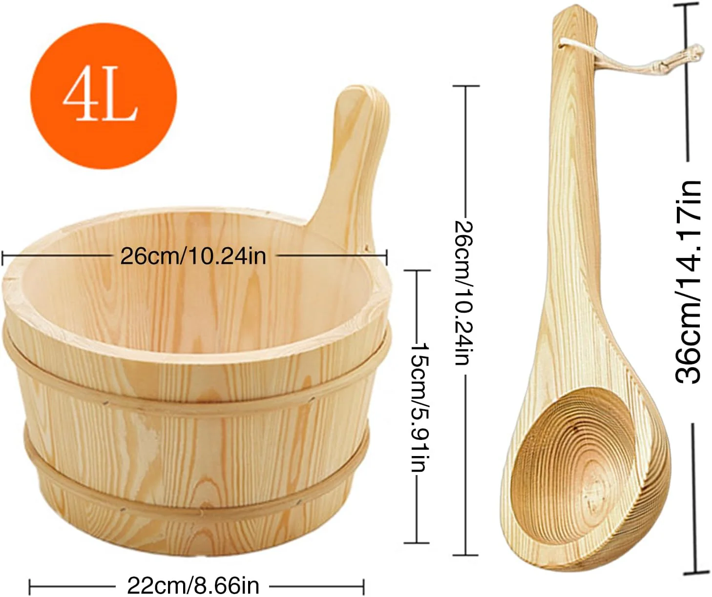 Sauna Set | Holz Saunaeimer | Dichte Holz Dusche Zubehör 4L Fassungsvermögen Badeutensilien für Wohn - Image 5