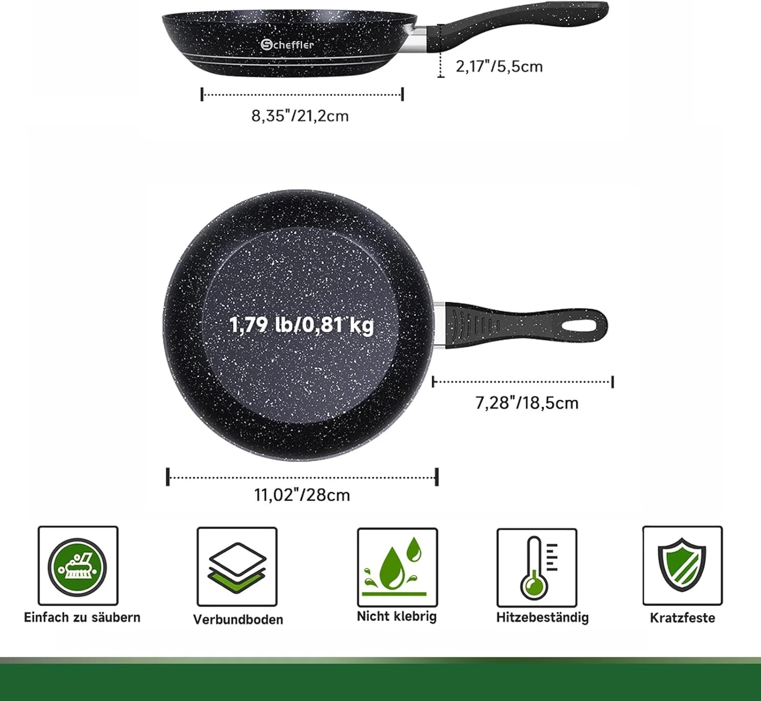 Scheffler Bratpfanne 28 cm, Induktion, Antihaft-Beschichtung, für alle Herdarten (28 cm) 28cm, 28cm - Image 2