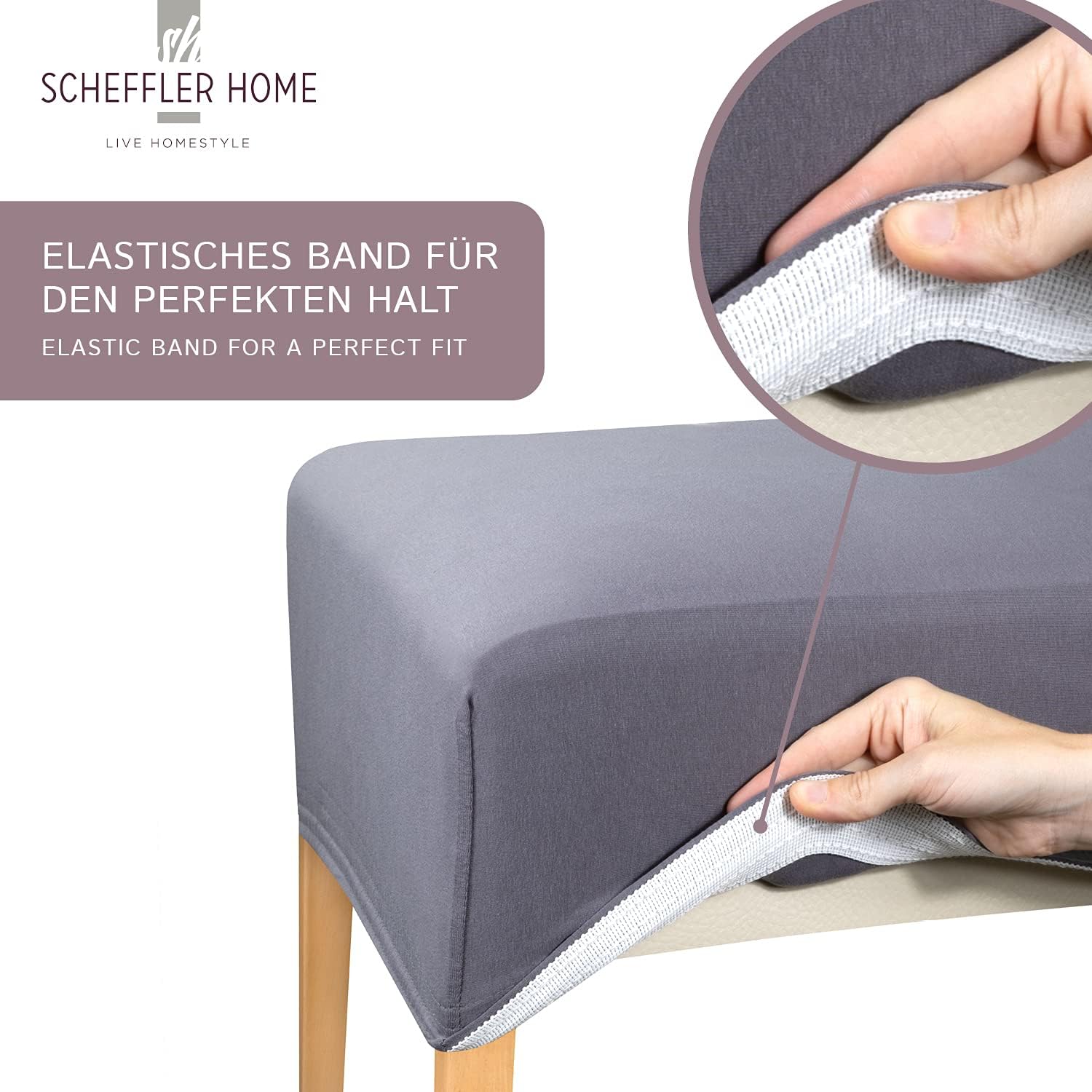 SCHEFFLER-Home Natalie Stretch Stuhlhussen Baumwolle/Stuhlhussen Beige/Stuhlüberzug 4er Set/Stuhlabd - Image 4