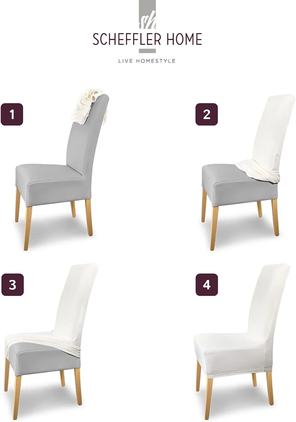 SCHEFFLER-Home Stuhlhussen Stretch Luna/Stuhlhussen 6er Set Anthrazit/elastische Flanell Stuhlabdeck - Image 6