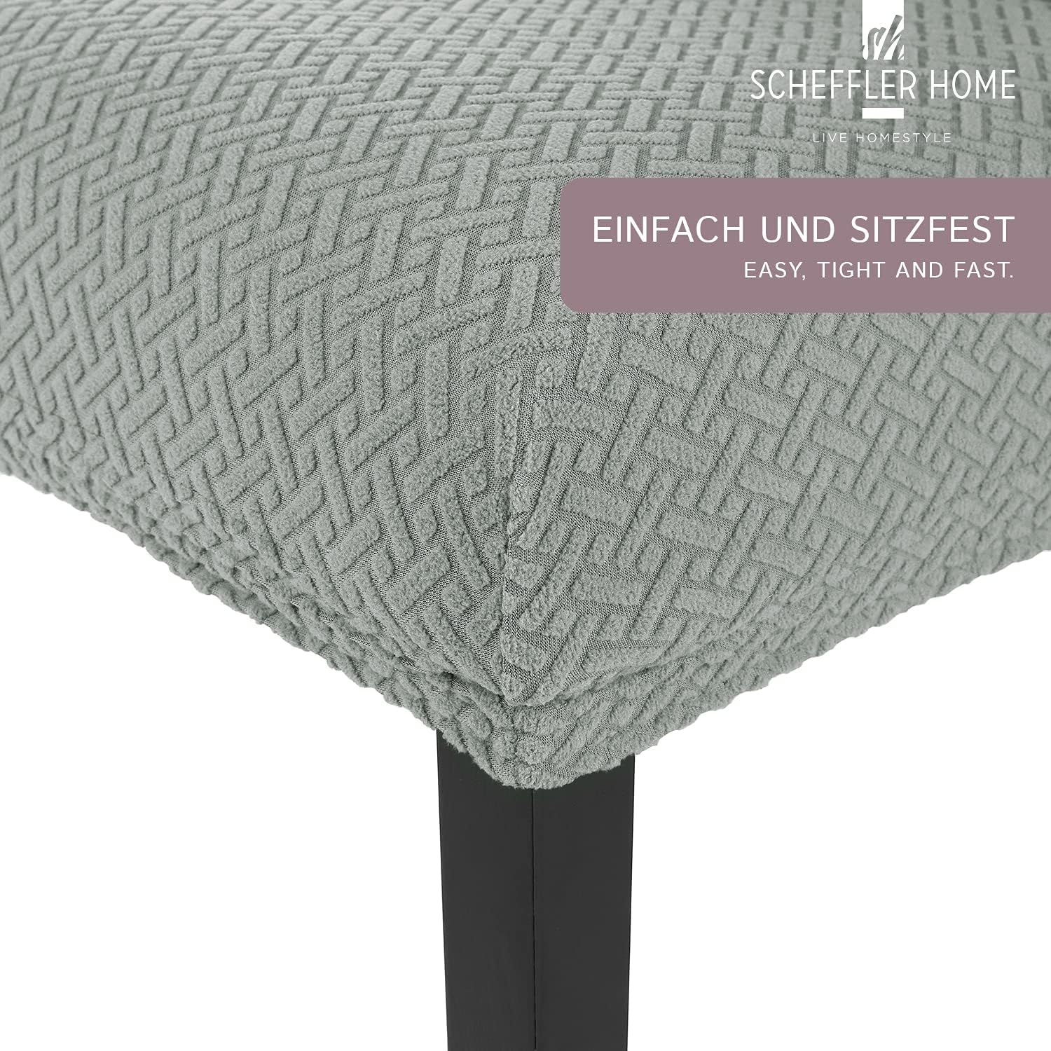 SCHEFFLER-Home Stuhlhussen Stretch Luna/Stuhlhussen 6er Set Grau/elastische Flanell Stuhlabdeckungen - Image 2