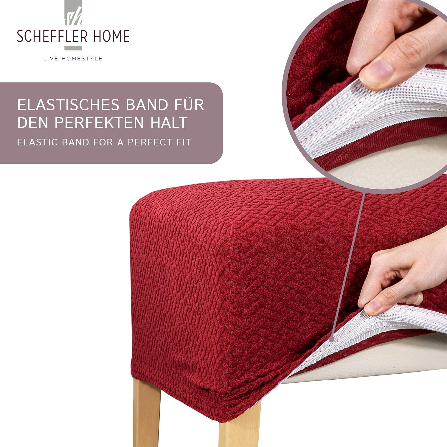 SCHEFFLER-Home Stuhlhussen Stretch Luna/Stuhlhussen 6er Set Grau/elastische Flanell Stuhlabdeckungen - Image 3