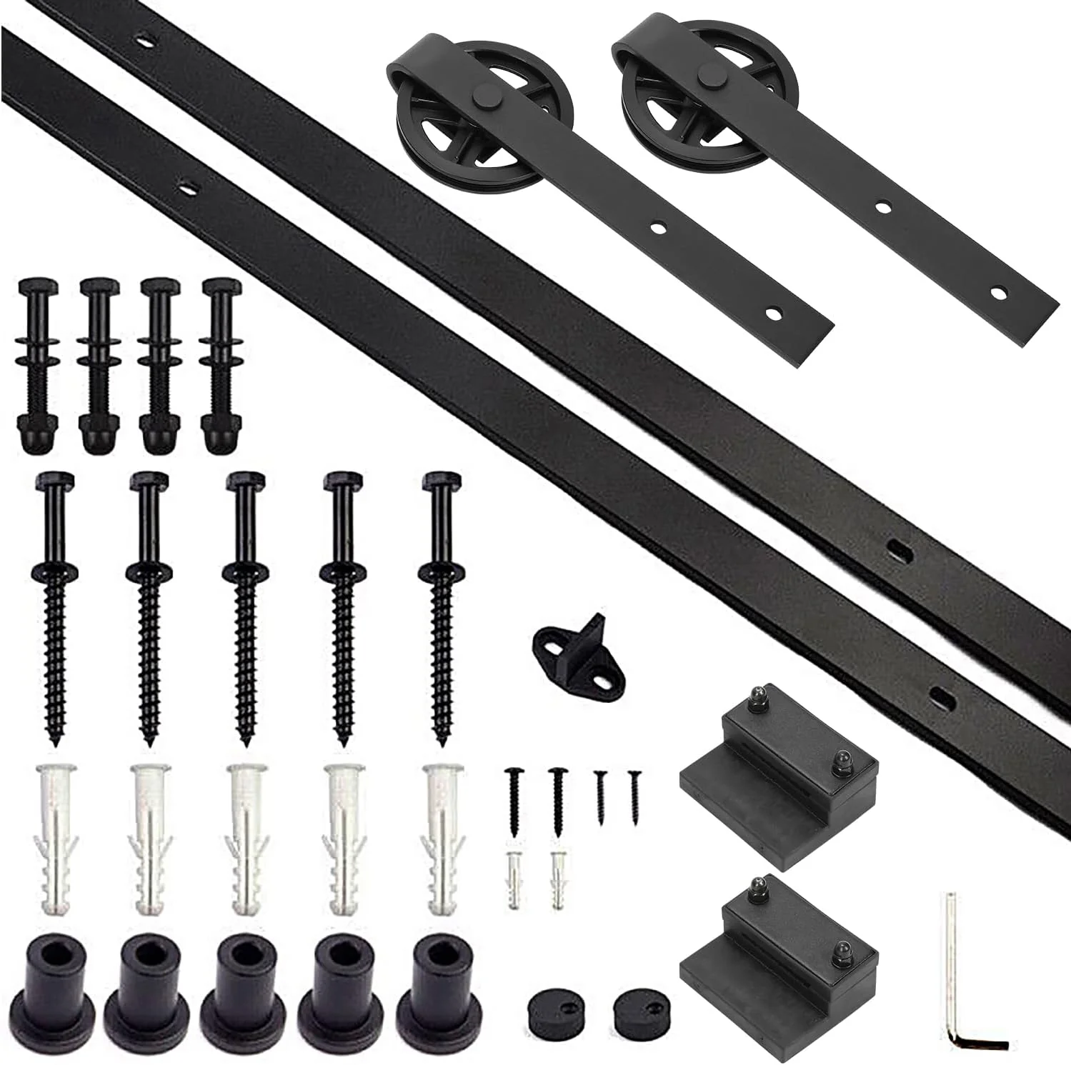 Schiebetürbeschlag Komplettset - Schiebetürsystem für Holz- und Falttüren - 183cm Schwarz - Grosse L - Image 5