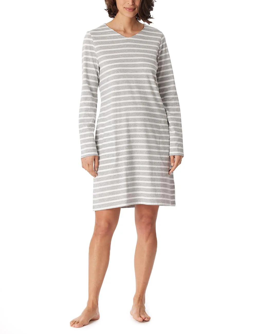 Schiesser Damen Nachtemd kurzarm mit Taschen - Nightwear 36 Grau Melange, 36 Grau Melange