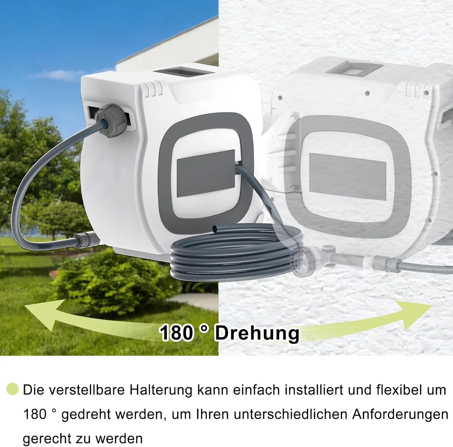 Schlauchtrommel Wasser 30 m, Gartenschlauch Trommel mit 10‑Funktions Sprühdüse, Automatischer Schlau - Image 5
