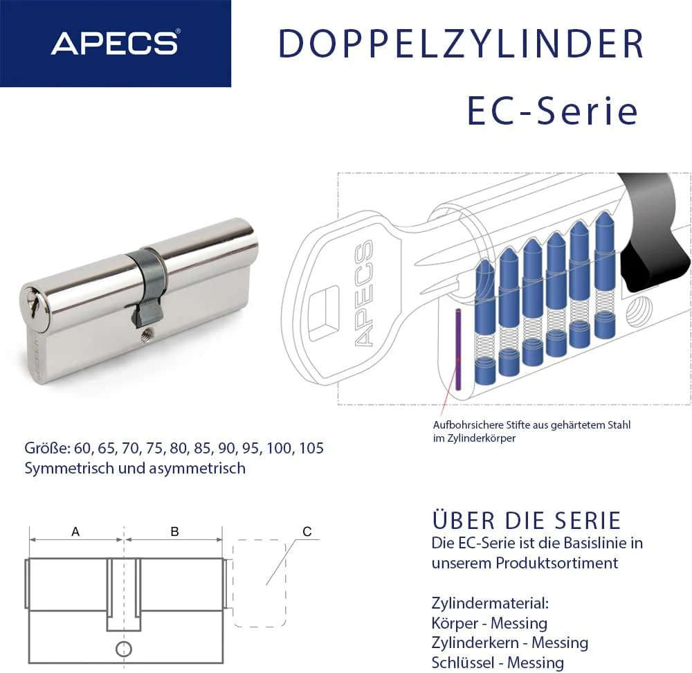 Schliesszylinder APECS Zylinderschloss Profilzylinder 45/55 mm fur Türschloss Haustür mit 3 Schlüsse - Image 3