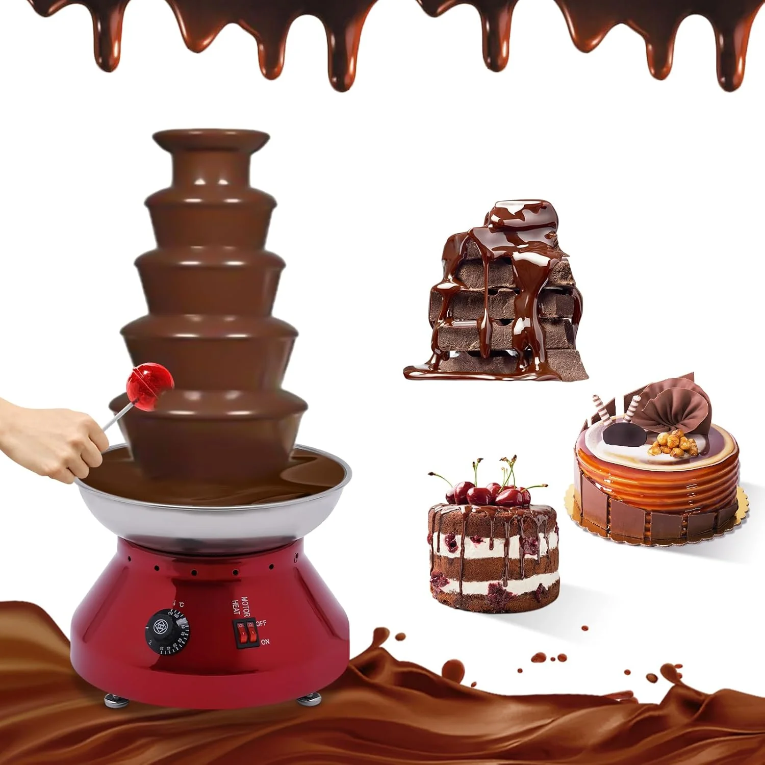Schokobrunnen Schokolade Schokoladenbrunnen Chocolate Fountain Edelstahl, Party & Hochzeit, Temperat - Image 3
