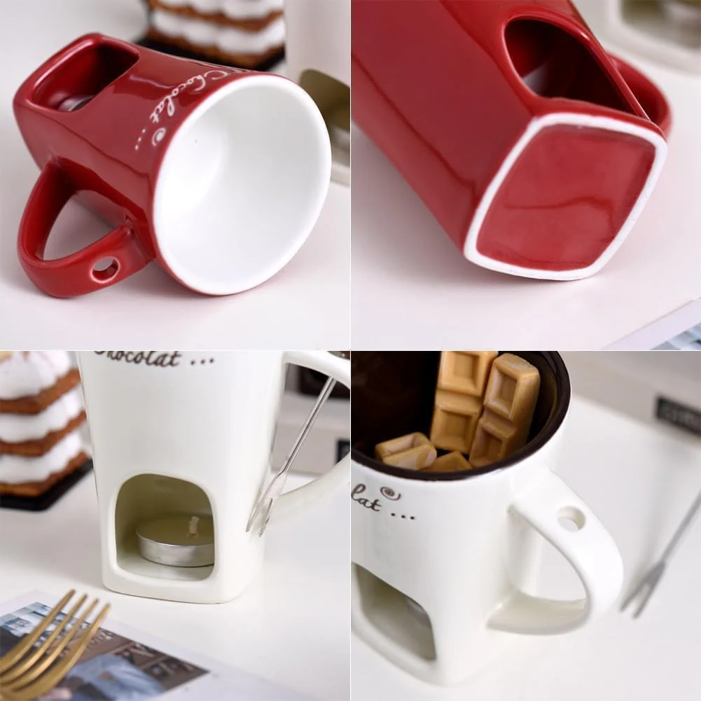 Schokofondue Tasse,200ml Keramik Schokoladenfondue Set,Becher zum Schmelzen von Schokolade,Fondue Se - Image 3