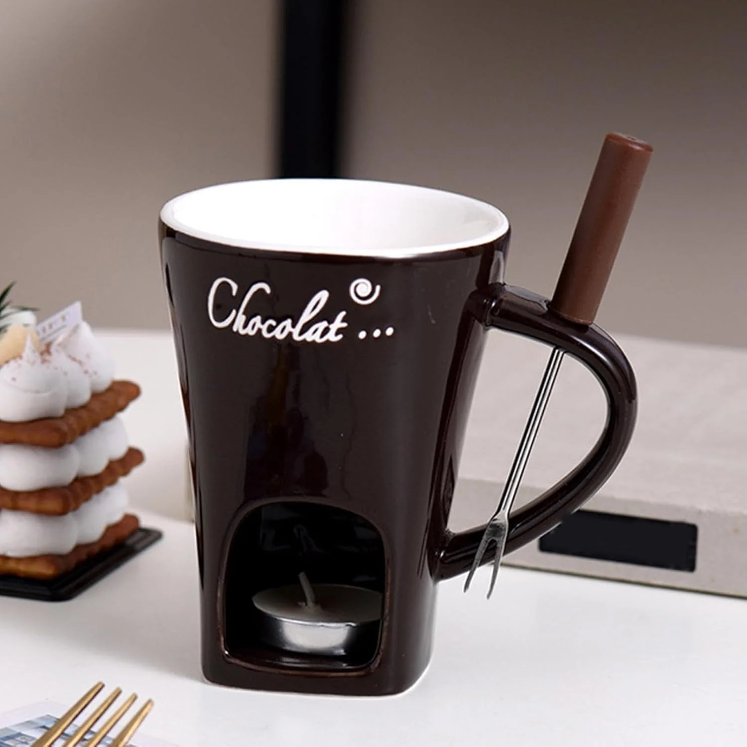 Schokoladen Fondue Tassen Set, Fonduetasse Hot Pot Keramik-Schmelzbecher, Fonduetassen Set, Keramik - Image 3