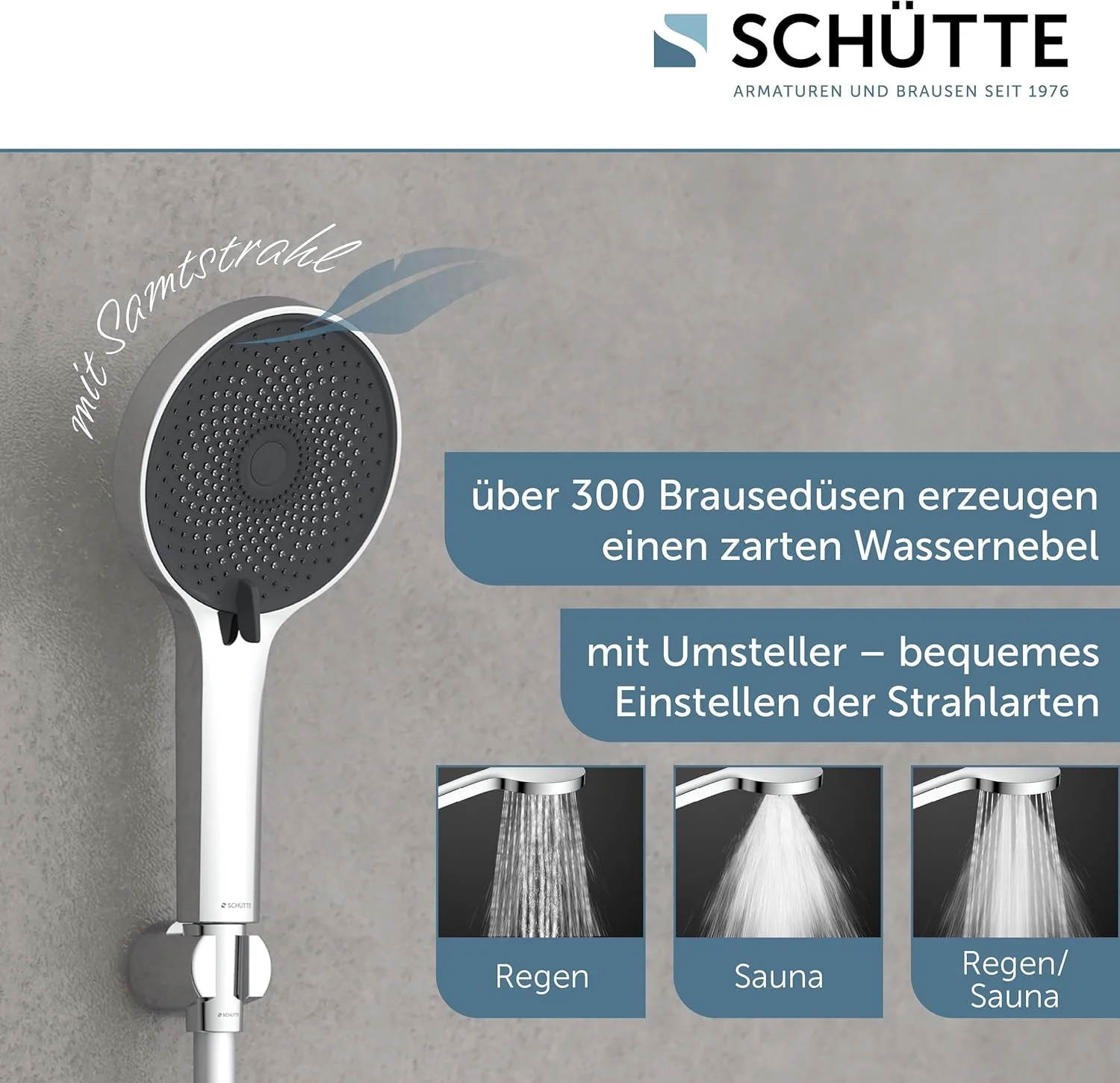 SCHÜTTE Handbrause SAMOA RAIN | Samtstrahl-Technologie | Duschkopf mit über 300 Düsen | 3 einstellba - Image 3