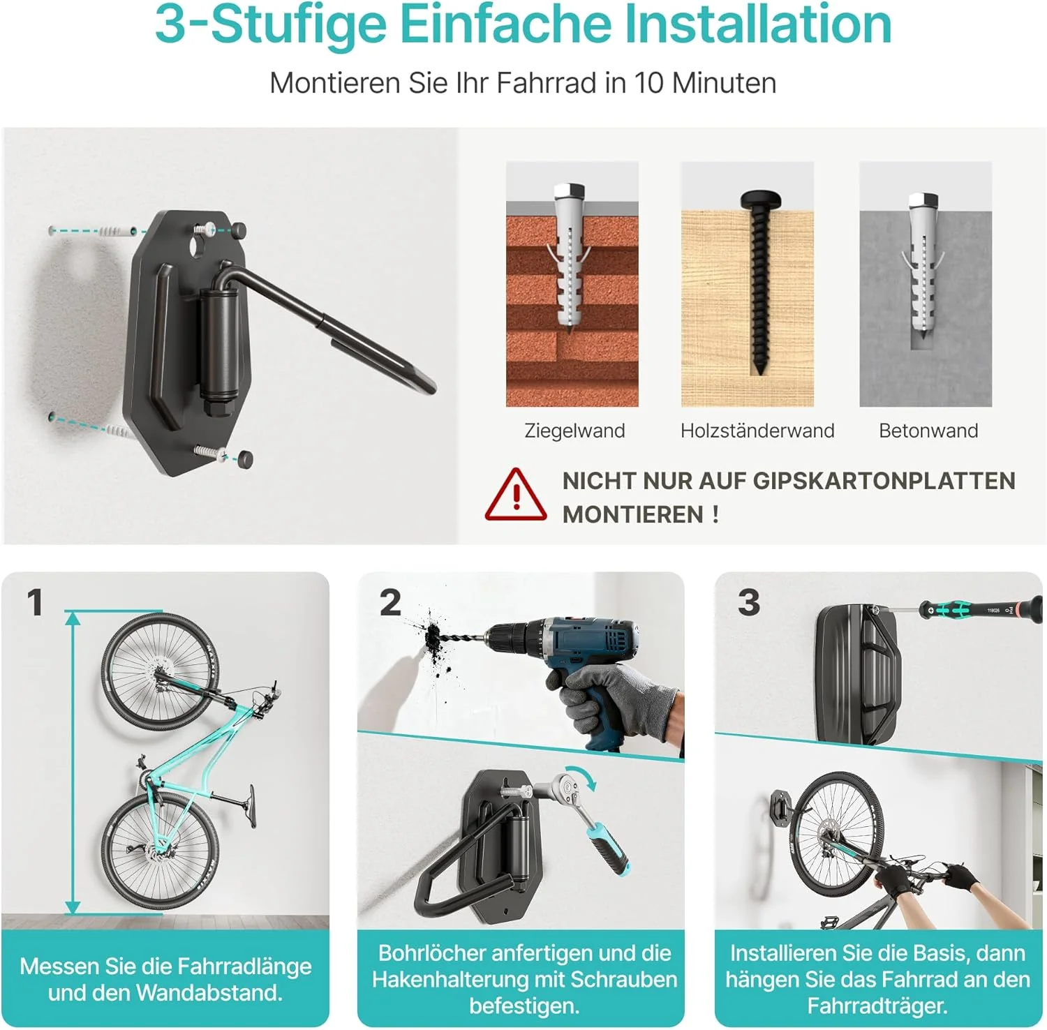 Schwenkbare Fahrrad Wandhalterung, Vertikaler Fahrradständer-Fahrradhalterung wand für die Garage, k - Image 5
