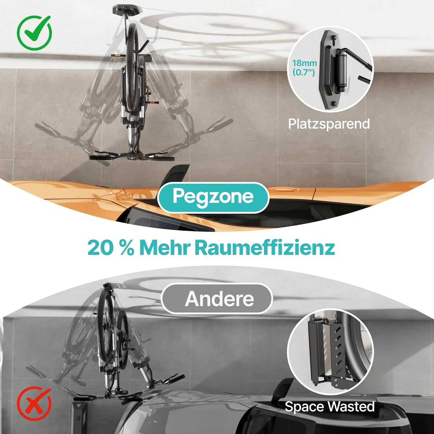 Schwenkbare Fahrrad Wandhalterung, Vertikaler Fahrradständer-Fahrradhalterung wand für die Garage, k - Image 7