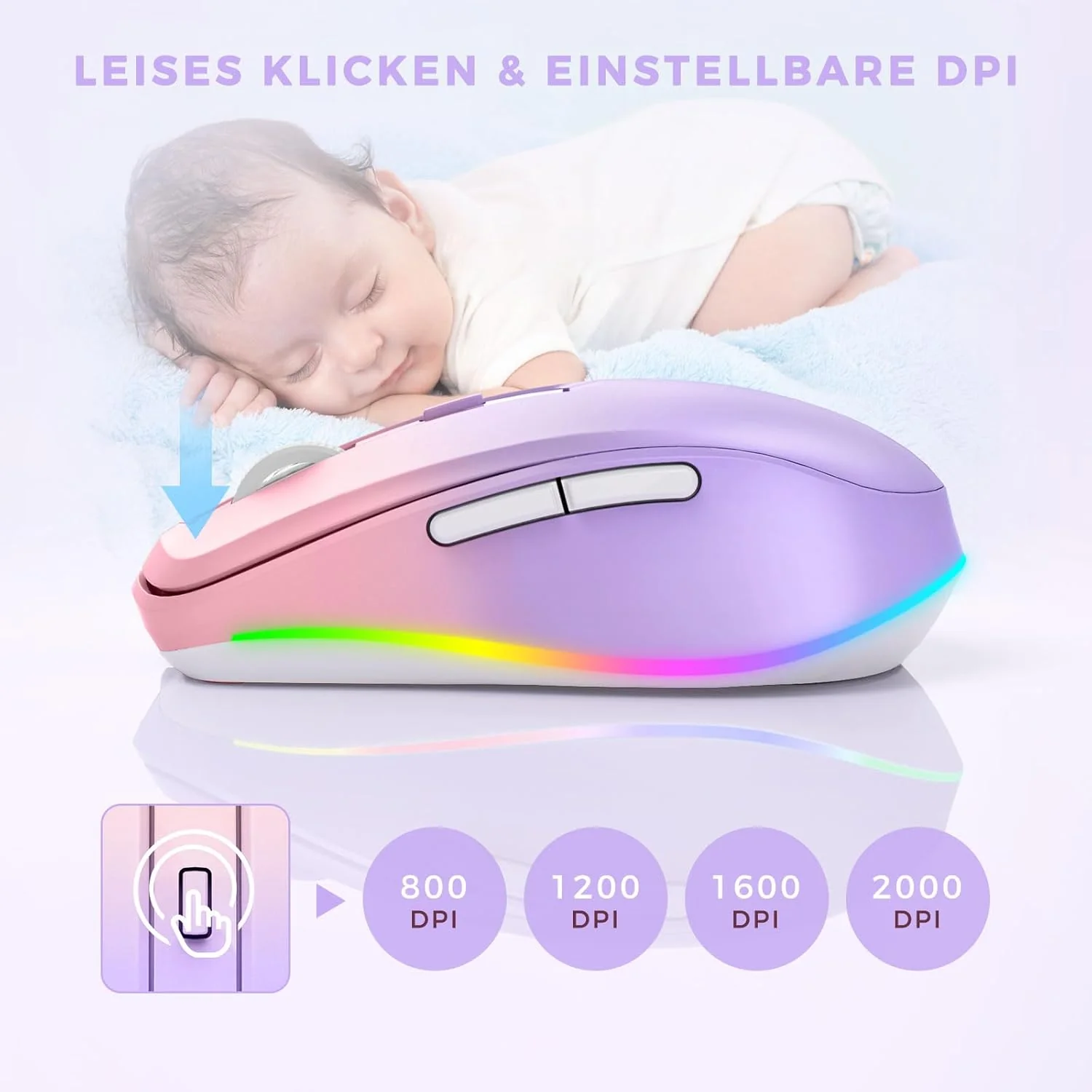 Seenda Kabellose LED Maus, Wiederaufladbar Mit Jiggler, Leise 2.4G USB Funkmaus für Laptop, Computer - Image 4