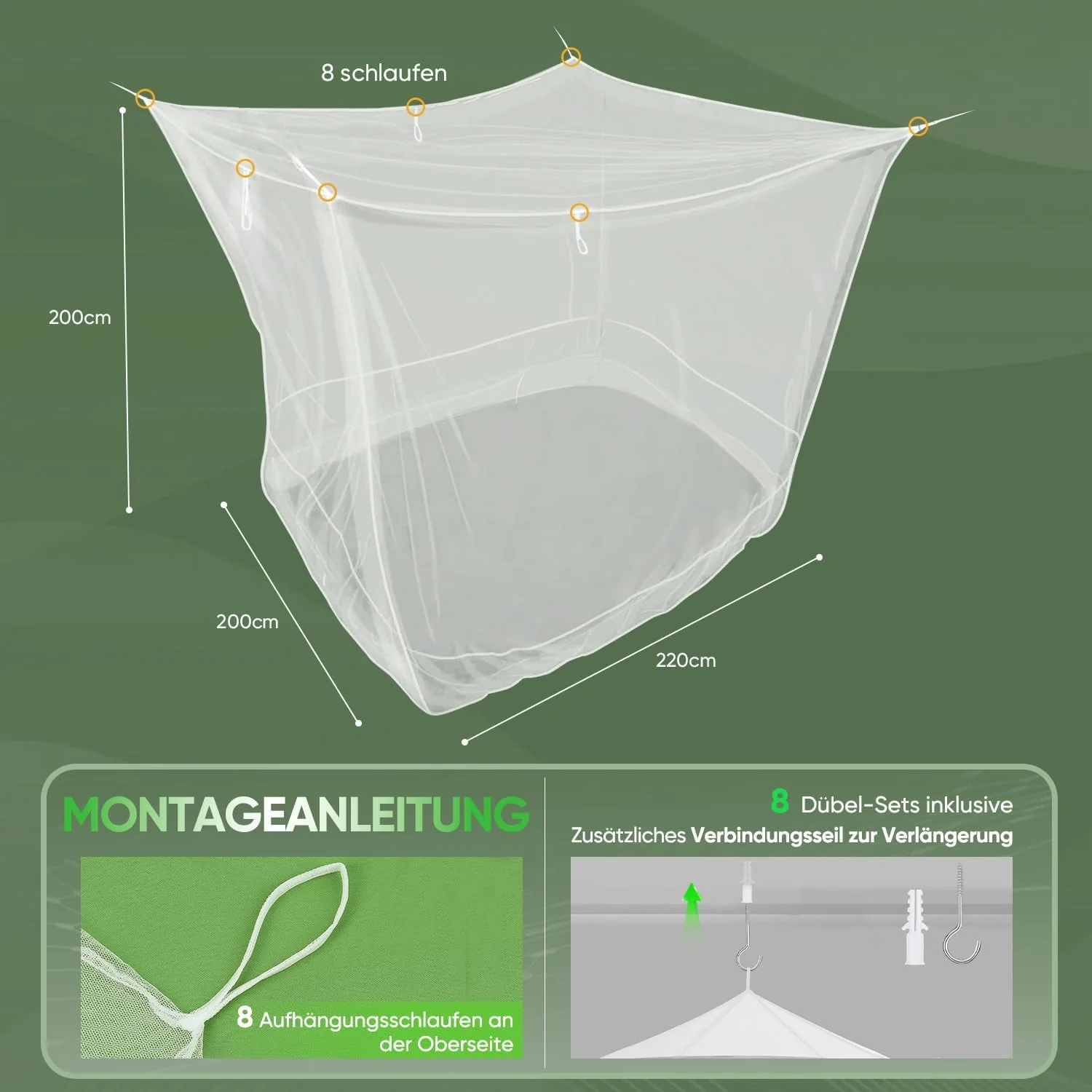 Sekey XXL Grosses Moskitonetz für Doppelbette kastenförmig Mesh Insektennetz für Innen und Aussen mi - Image 2