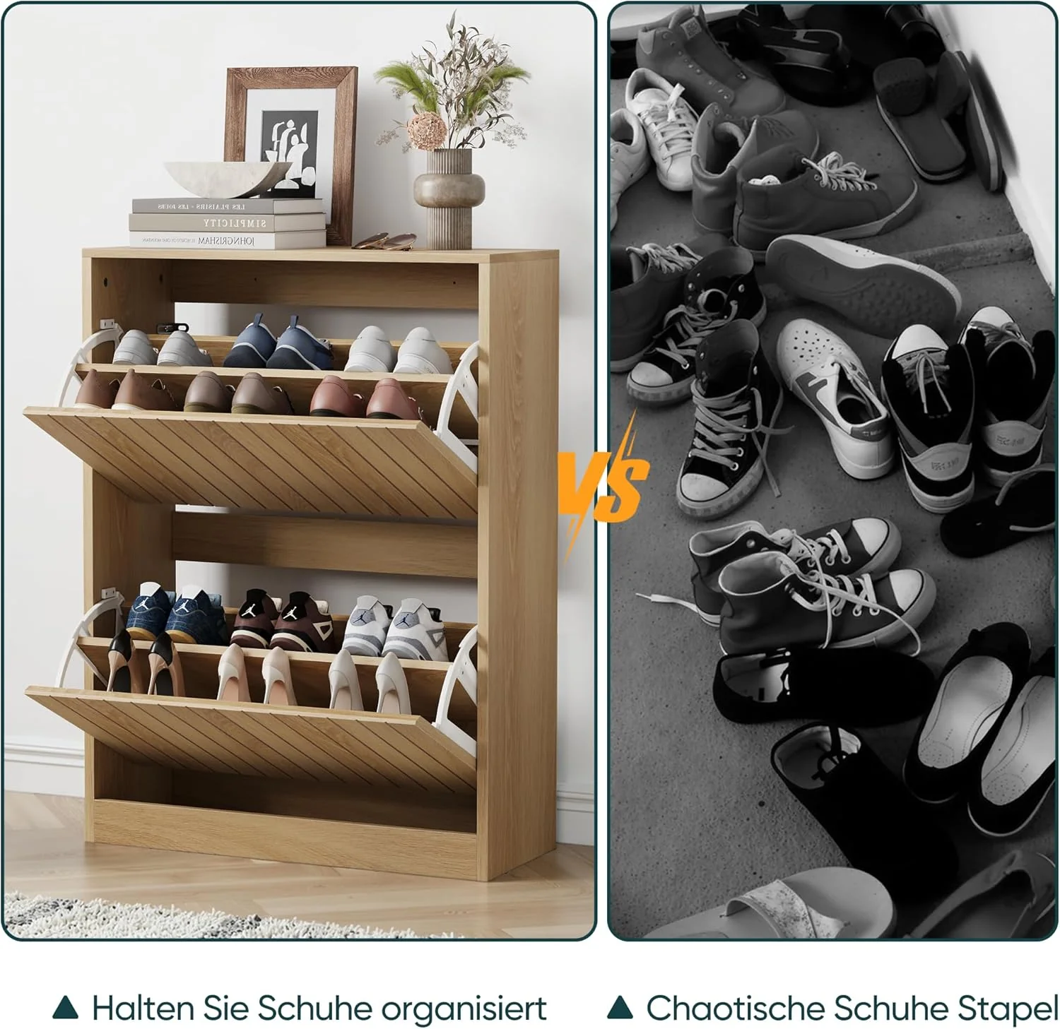 Semiocthome 2 stufiger Schuhschrank aus Holz, 80×60×24 cm, Klapp-Schuhschrank mit verstellbaren Rega - Image 6