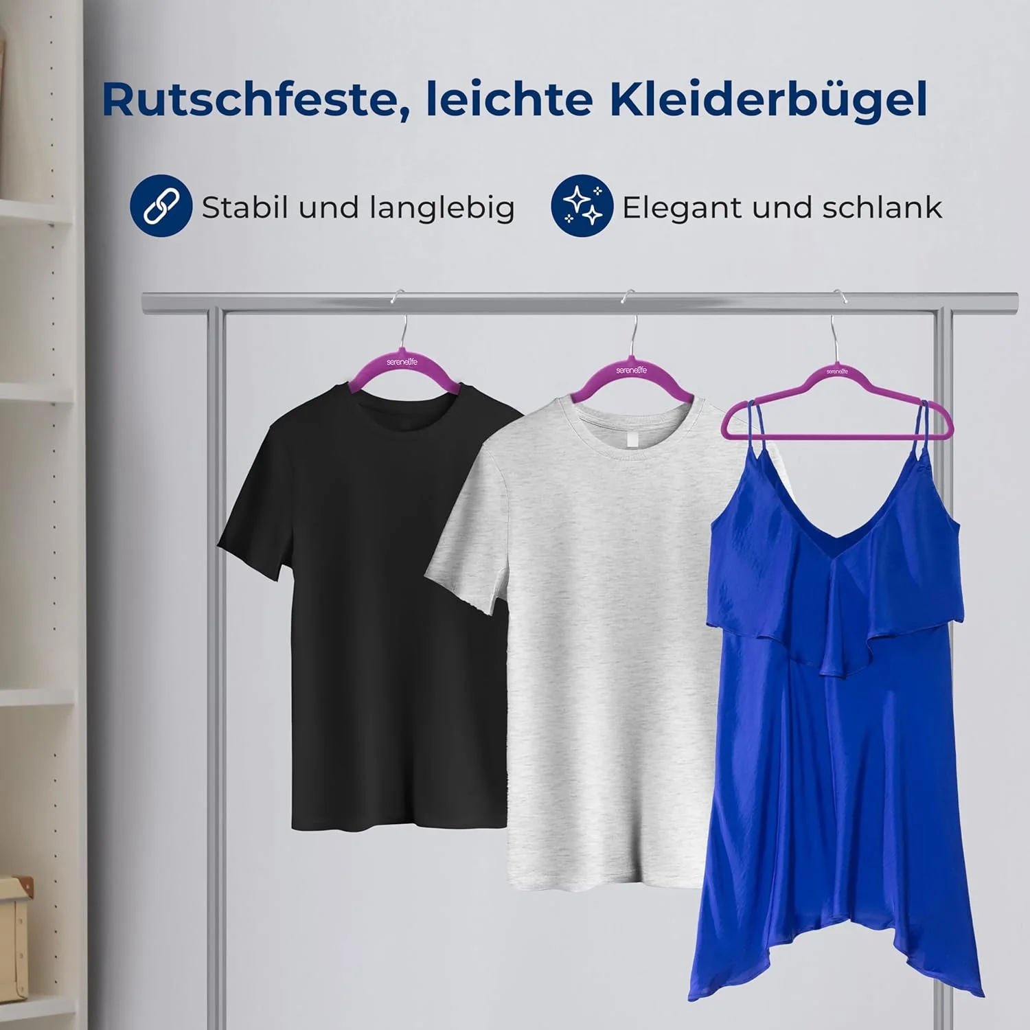 SereneLife Kleiderbügel Samt, 200 Stück- Bügel, Hangers- Rutschfest & Platzsparend, Ultradünn mit 36 - Image 4