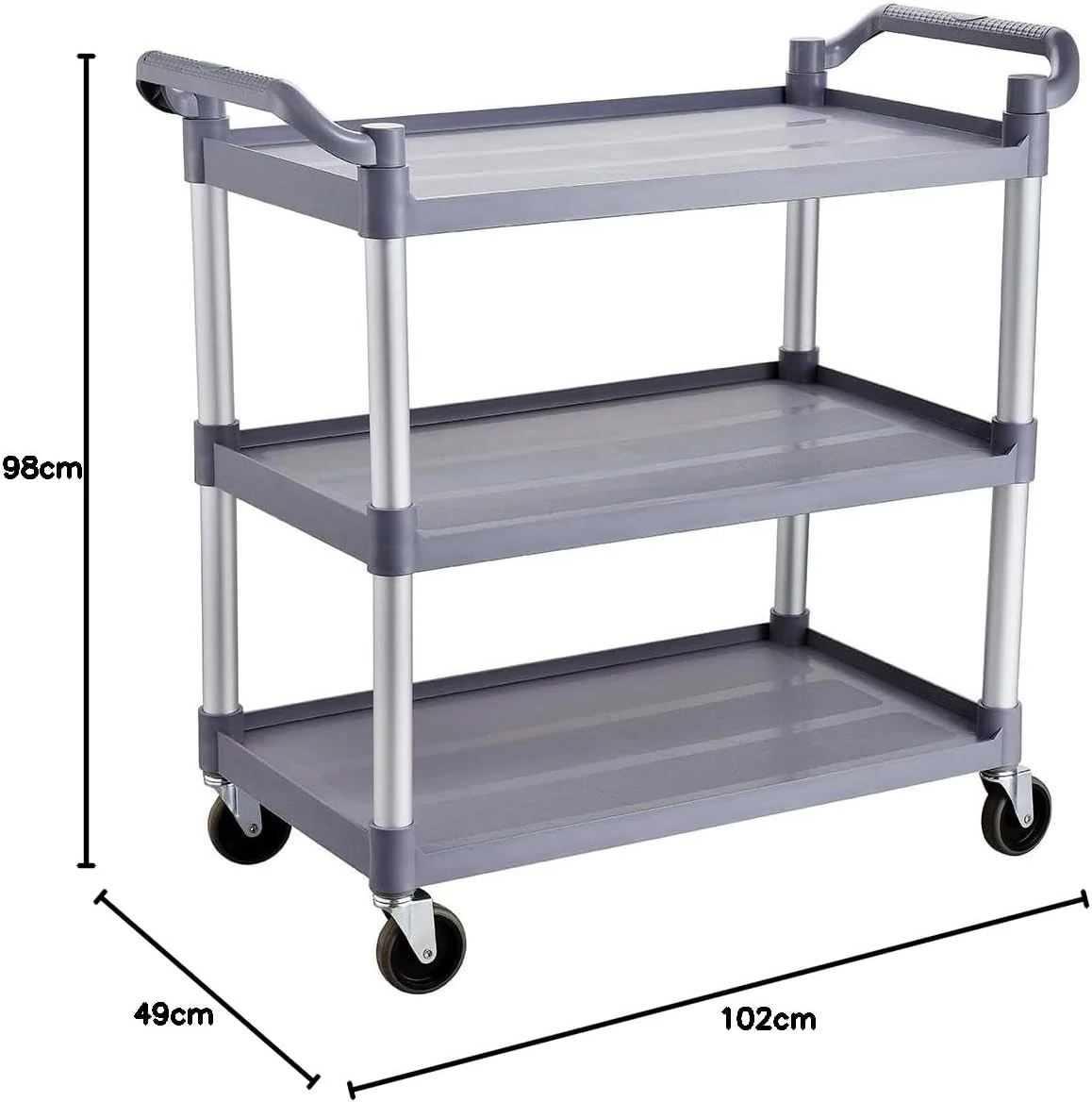 Servierwagen Kunststoff mit Rollen - 3 Böden - Tragfähigkeit 50 kg pro Boden - 102 x 49 x 98 cm - Tr - Image 2