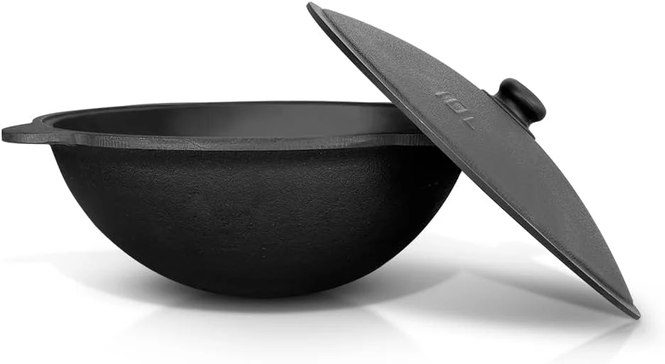 Set - Usbekischer Gusseisen Kasan 10 L runder Boden, Deckel aus Aluminiumguss Schaumlöffel 48 cm Lag - Image 2