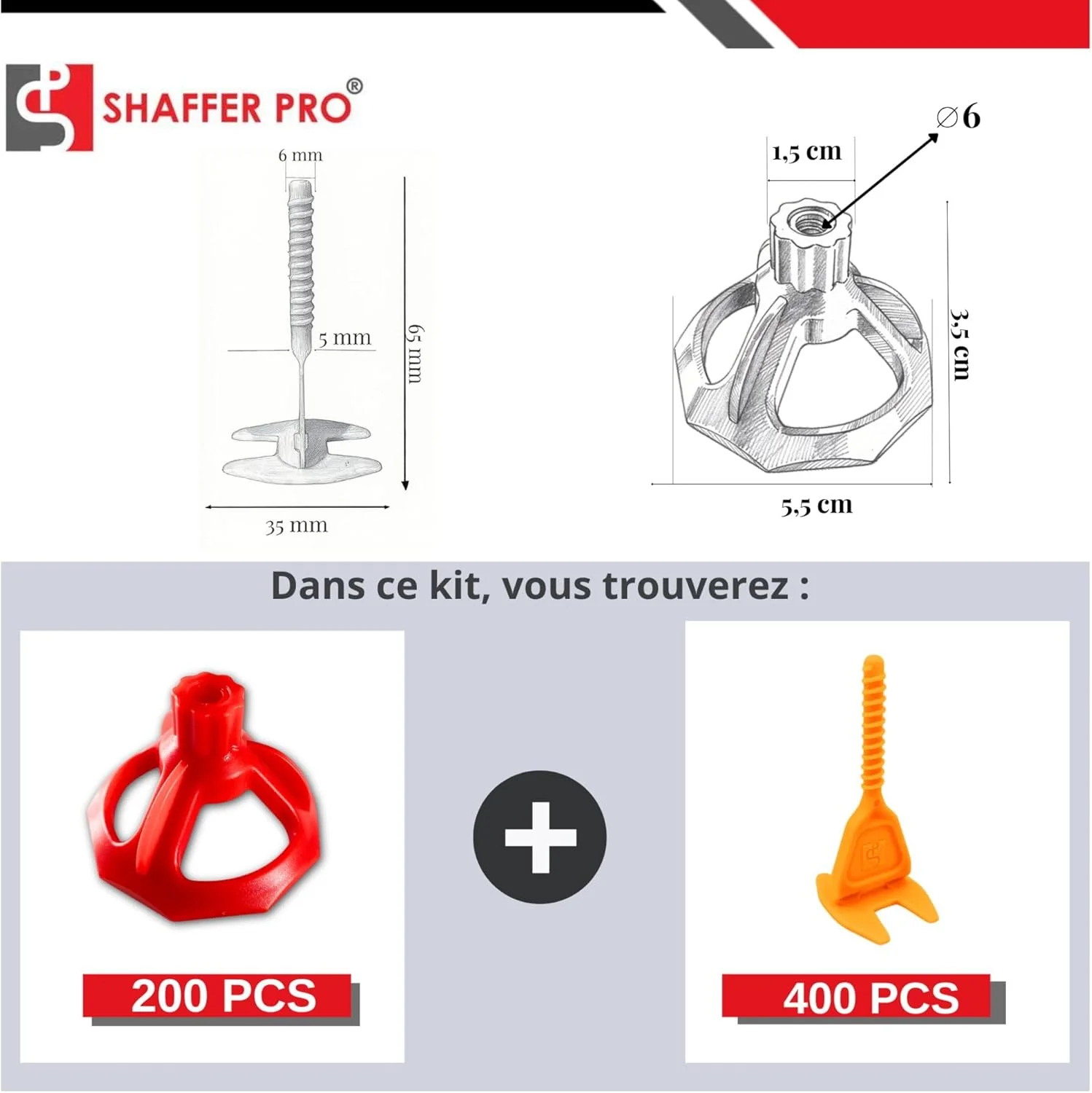 Fliesen Nivelliersystem I 200 zughauben + 400 gewindelaschen 3mm I SHAFFER PRO I Fliesenverlegehilfe - Image 2