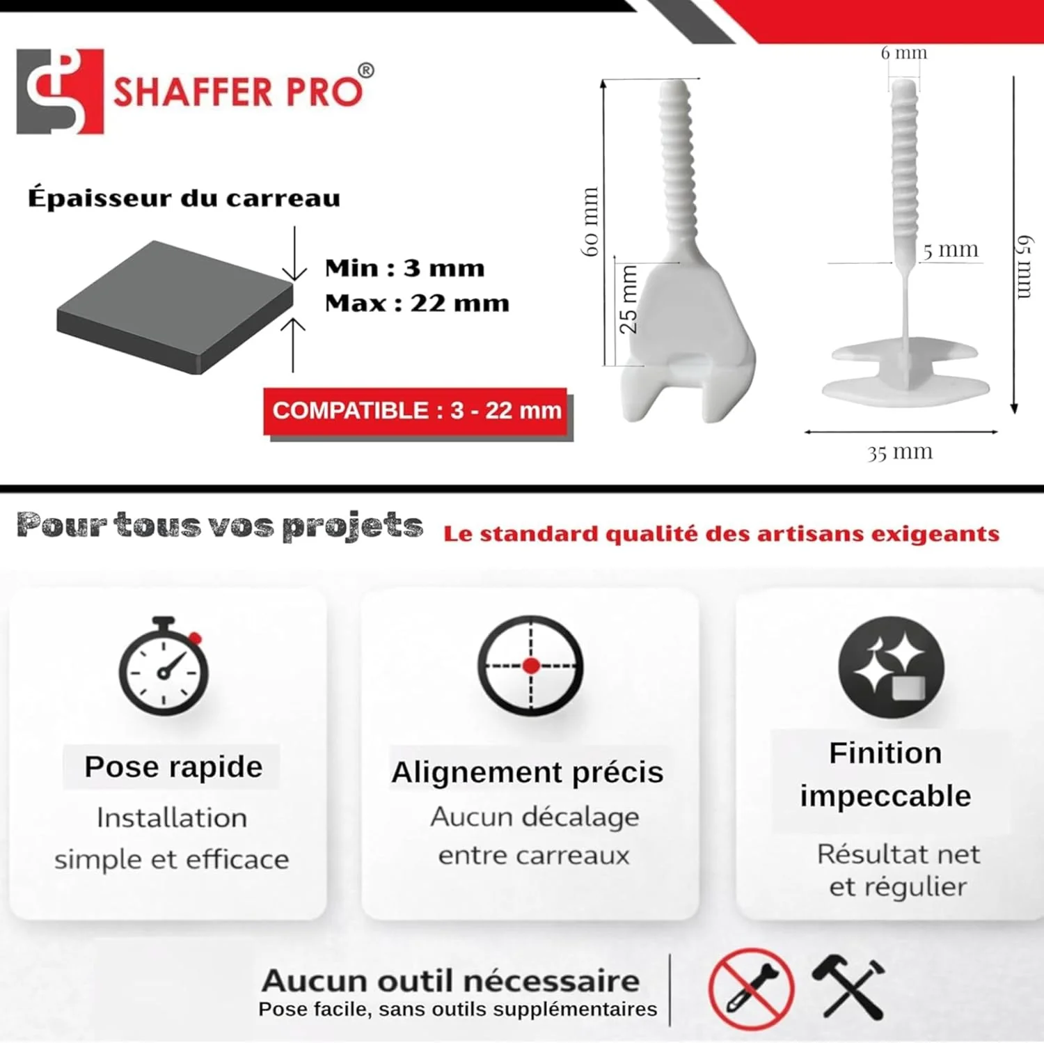 Fliesen Nivelliersystem I 200 zughauben + 400 gewindelaschen 3mm I SHAFFER PRO I Fliesenverlegehilfe - Image 3