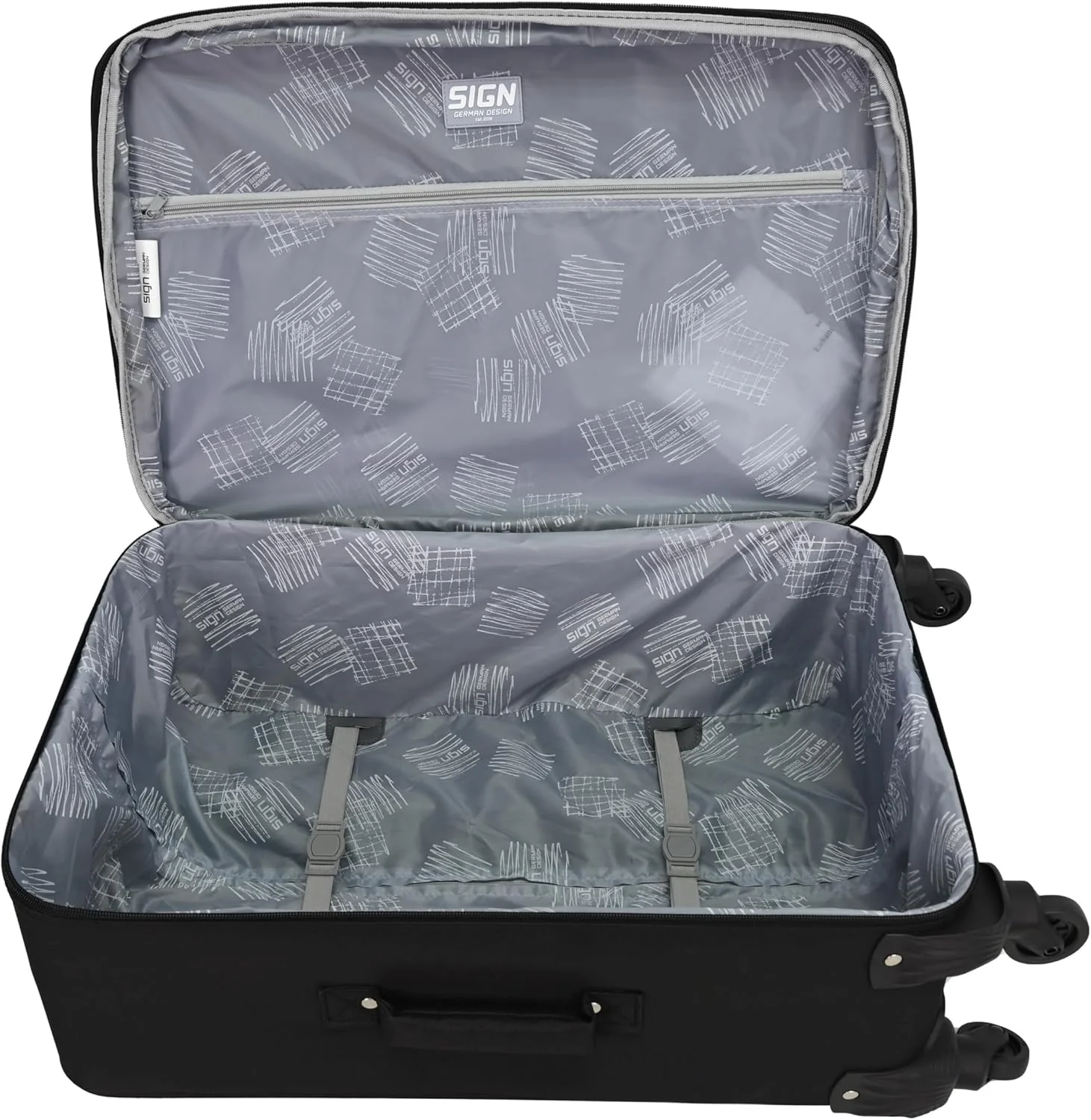 SIGN Stoffkoffer Reisekoffer Trolley (Handgepäck-Mittel-Gross-Set) + 5cm Dehnungsfuge (Schwarz, Gros - Image 6
