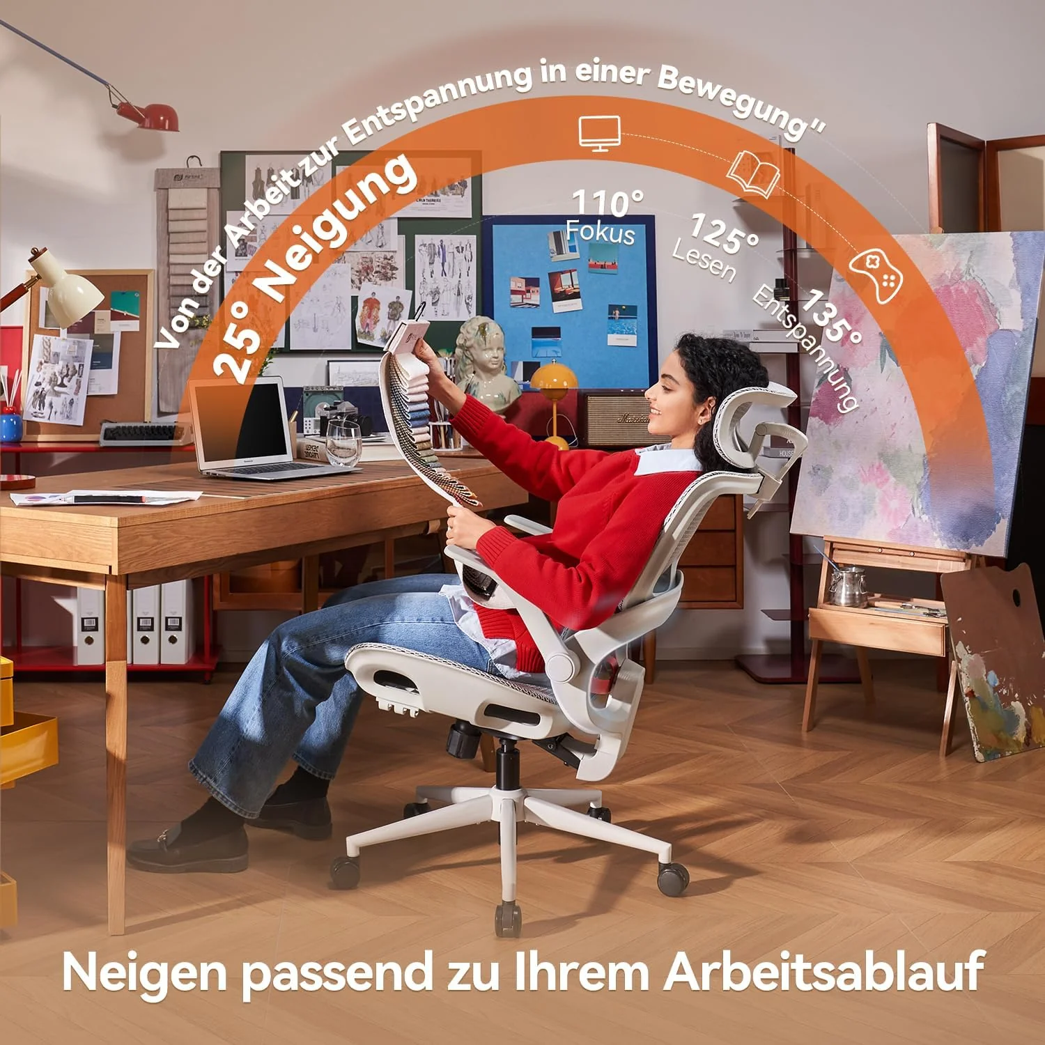 SIHOO B100 Bürostuhl Ergonomisch mit Fussstütze, Schreibtischstuhl mit Adaptiver Dynamischer Lordose - Image 4