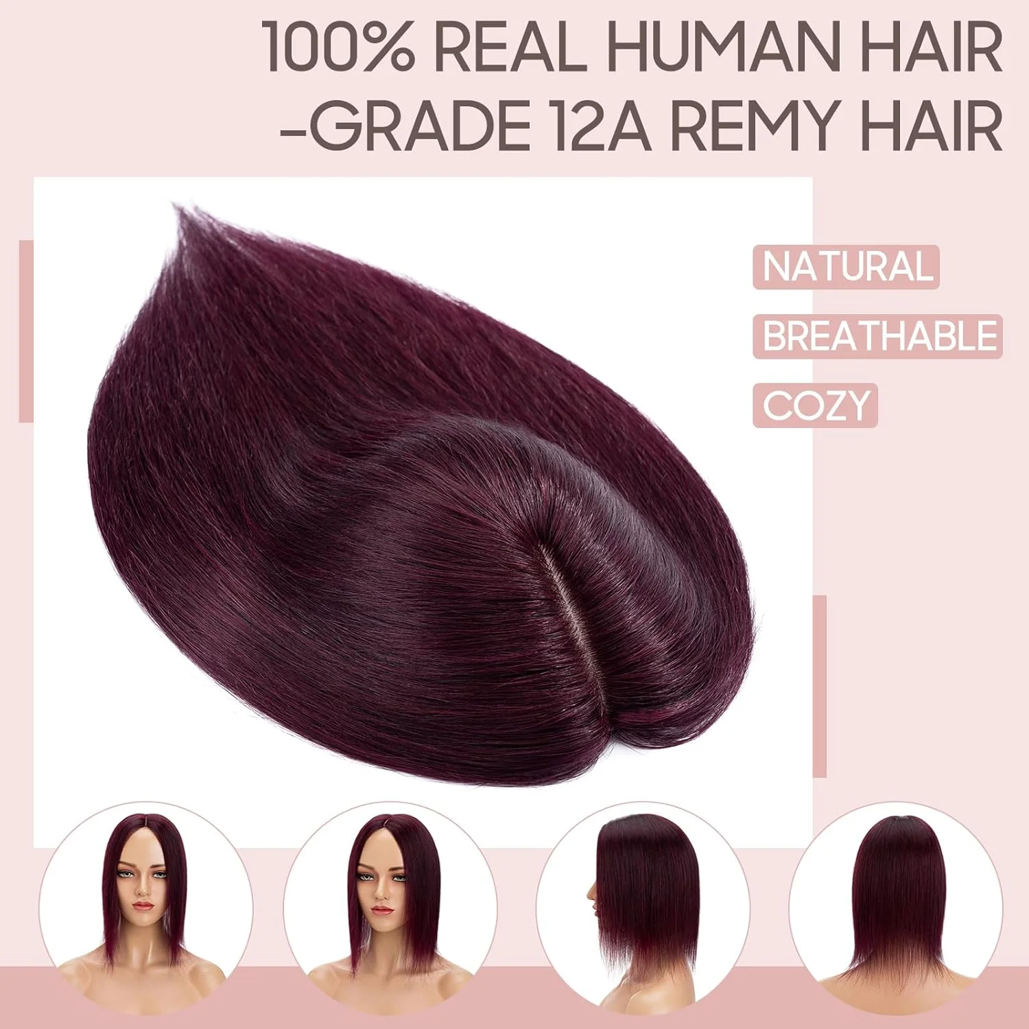 Silk-co Hair Topper Echthaar 10x12cm, Basis Toupet Damen, Haartopper Echthaar mit Remy Seide Basis, - Image 2