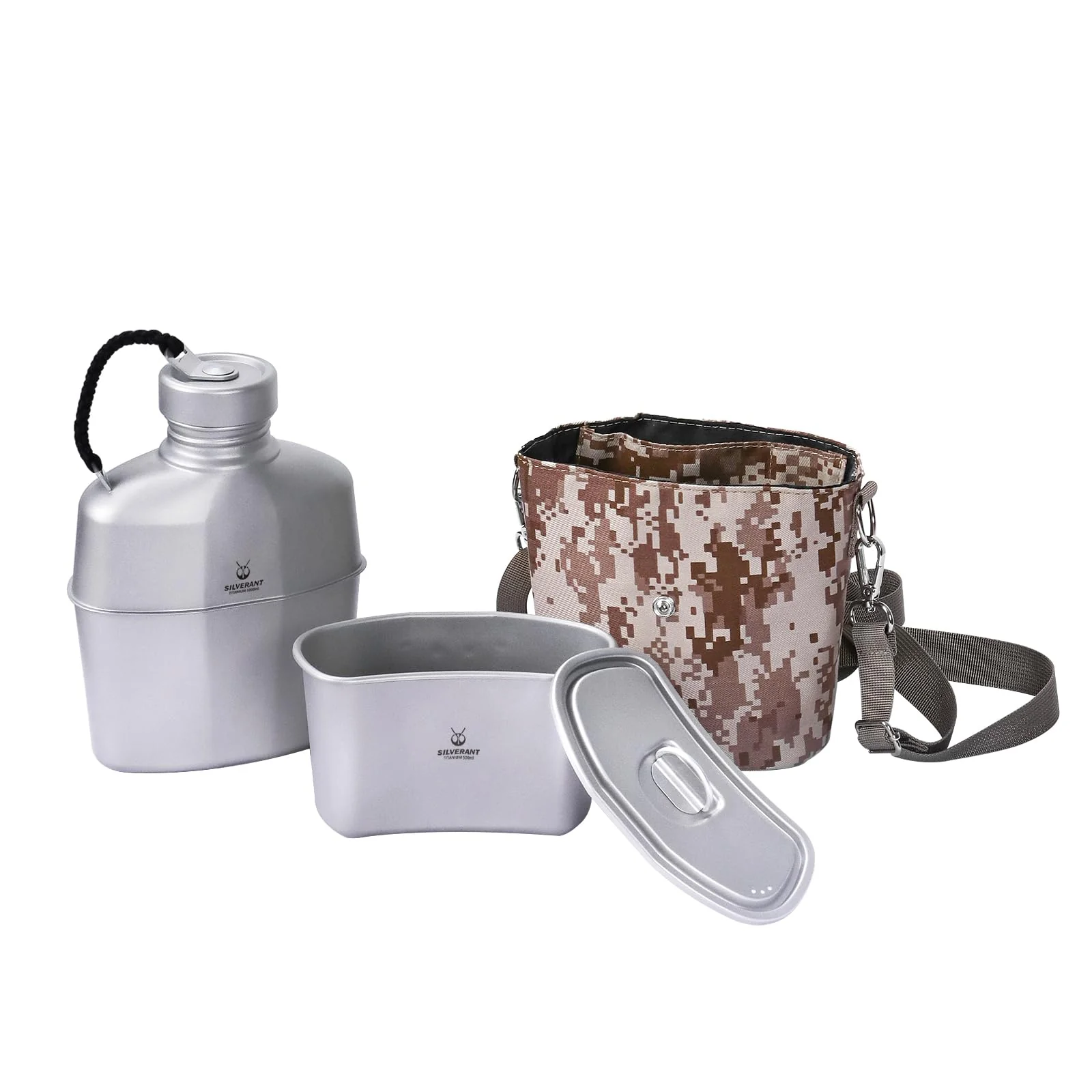 SILVERANT Titan Kanister Militär Kochgeschirr-Set–1000ml Wasserflasche mit 500ml verschränktem Beche
