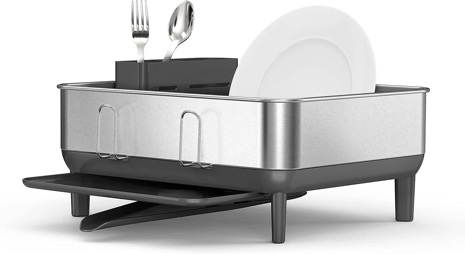 Simplehuman Geschirr-Abtropfgestell aus Edelstahl in der Farbe Grau, Masse: 39,4cm x 38cm x 19cm, KT - Image 3