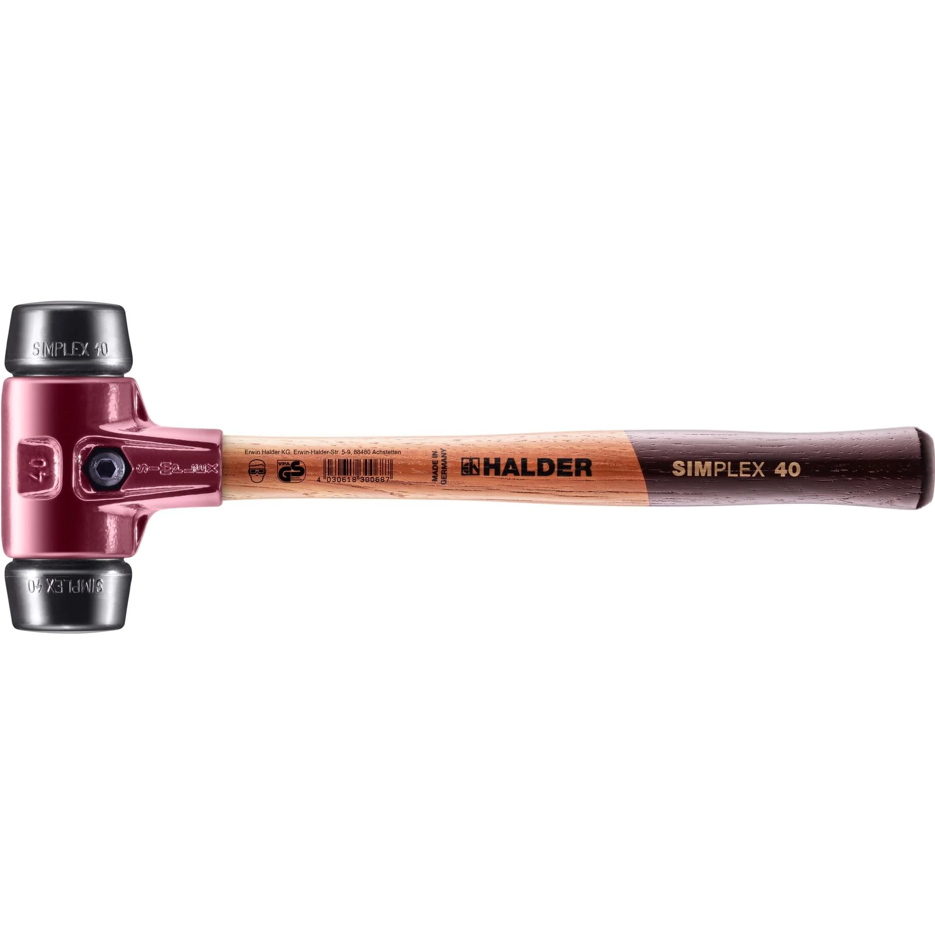 Simplex - Schonhammer, Gummikomposition; mit Tempergussgehäuse und hochwertigem Holzstiel | D=40 mm