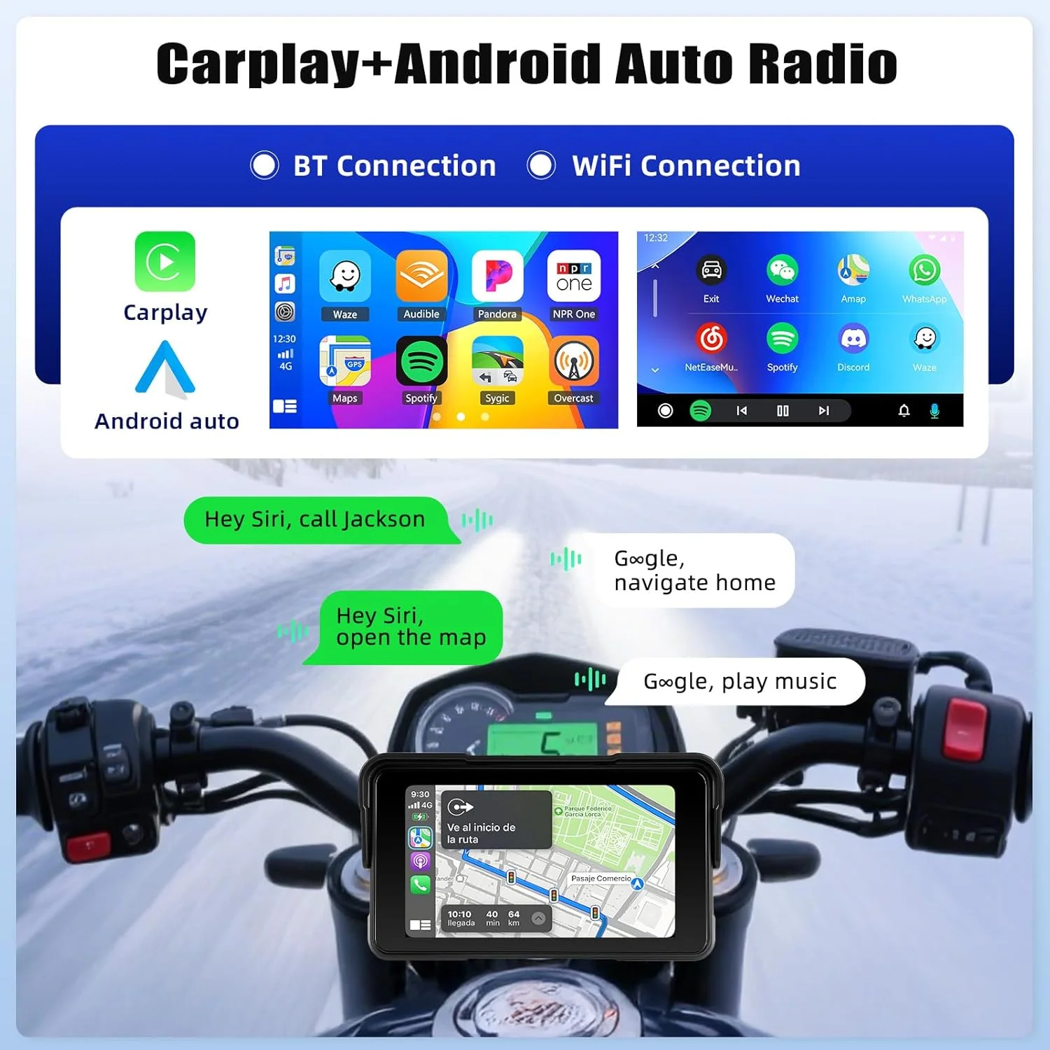 SIXTOP Motorrad-GPS-CarPlay-Bildschirm mit kabellosem CarPlay und Android Auto, tragbar, wasserdicht - Image 2