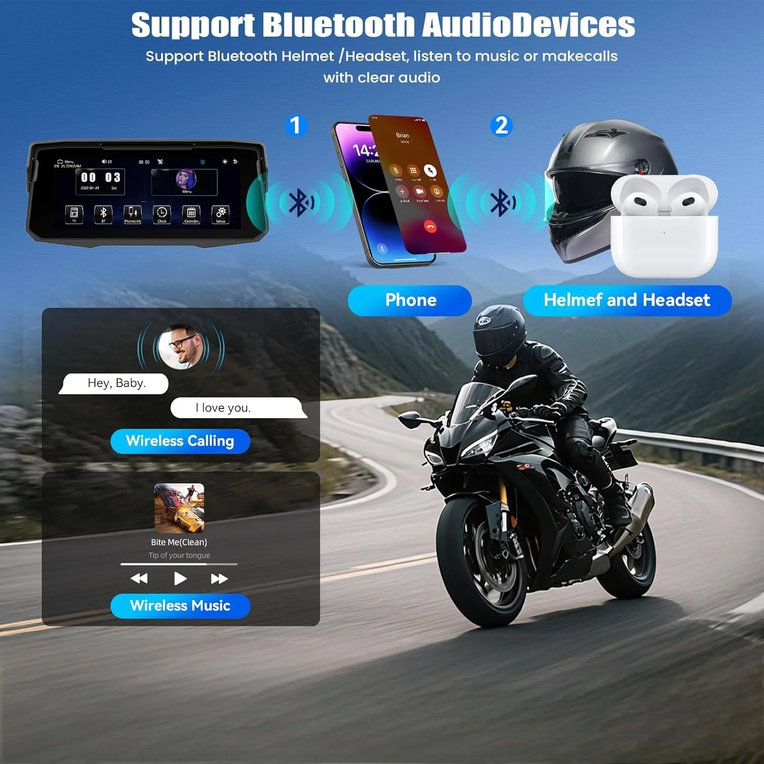 SIXWIN Carplay Motorrad Display für Moto mit Wireless Carplay Android Auto, 6.86 Zoll HD Touchscreen - Image 4