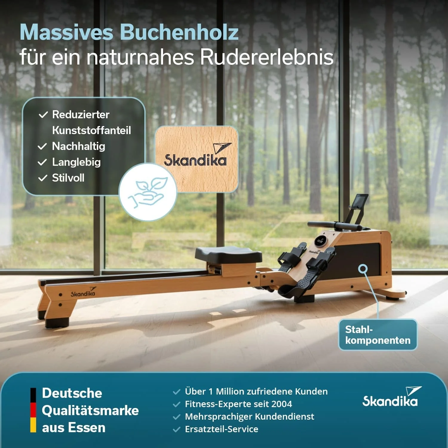 Skandika Rudergerät für Zuhause Torin P6-G | Rudergeräte Krafttraining, mit Eigenantrieb, Rahmen aus - Image 3