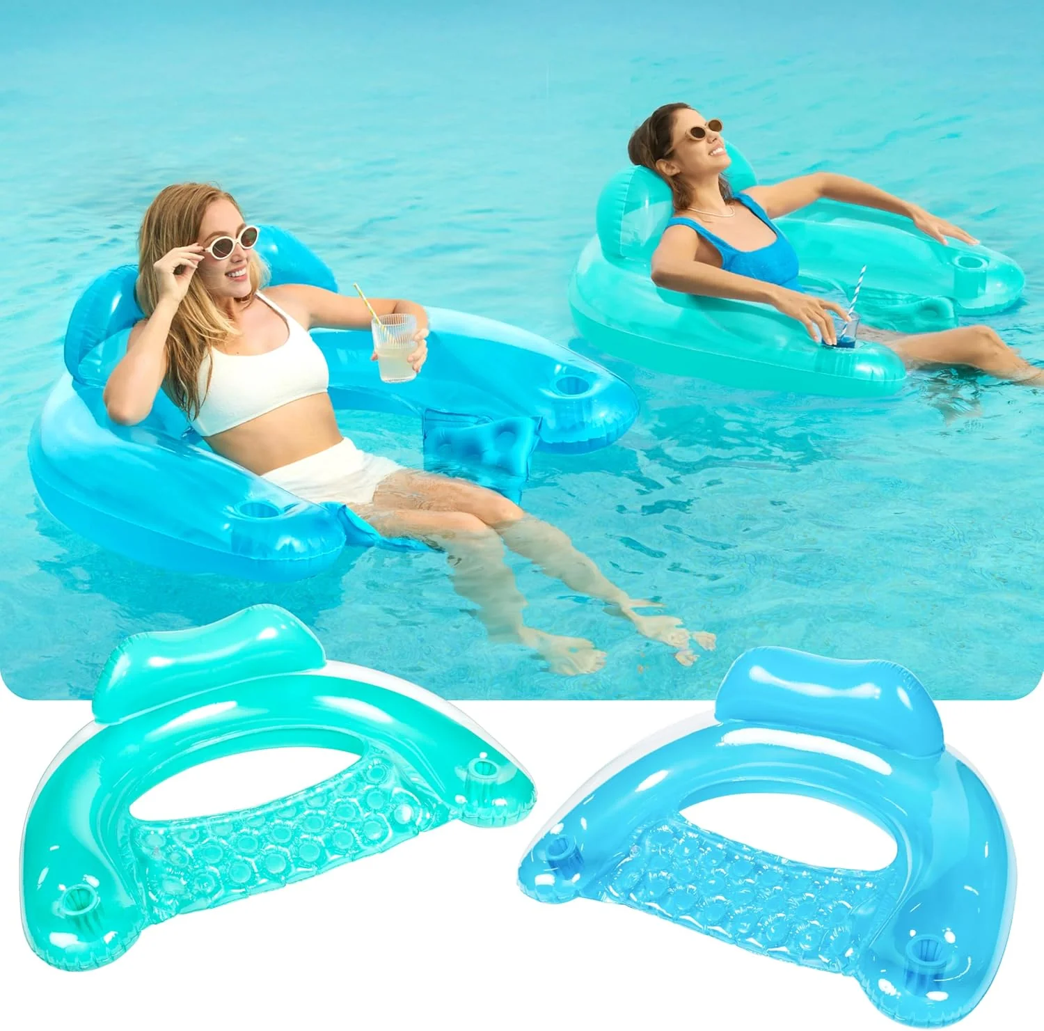 SLOOSH Aufblasbare Pool-Flösse für Erwachsene, 2er Poolstühle mit Getränkehaltern, aufblasbarer schw - Image 2