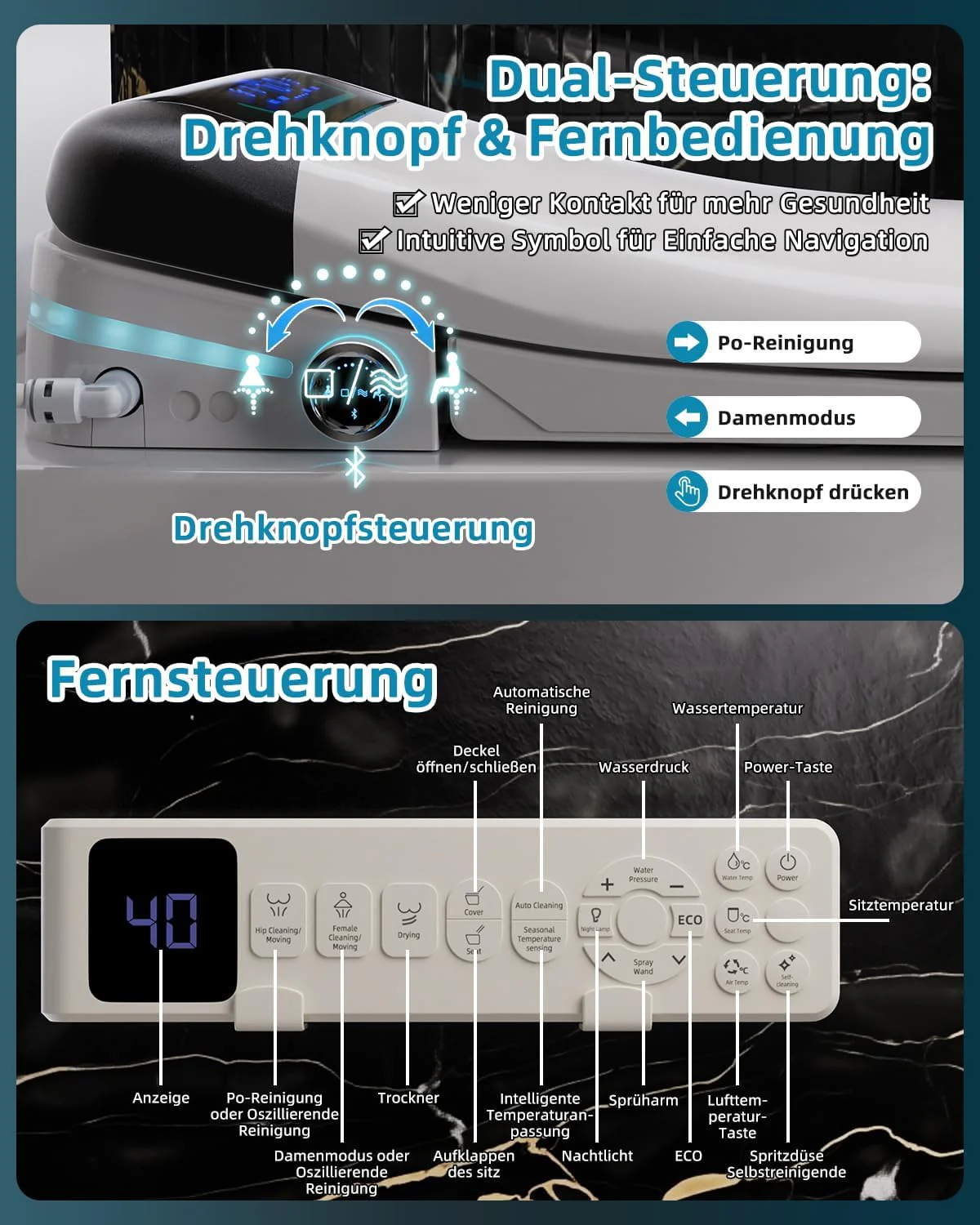 Smart WC-sitze mit Bidet Funktion, Japanische Toilette Sitz Beheizbare Klobrille mit Automatischem D - Image 7