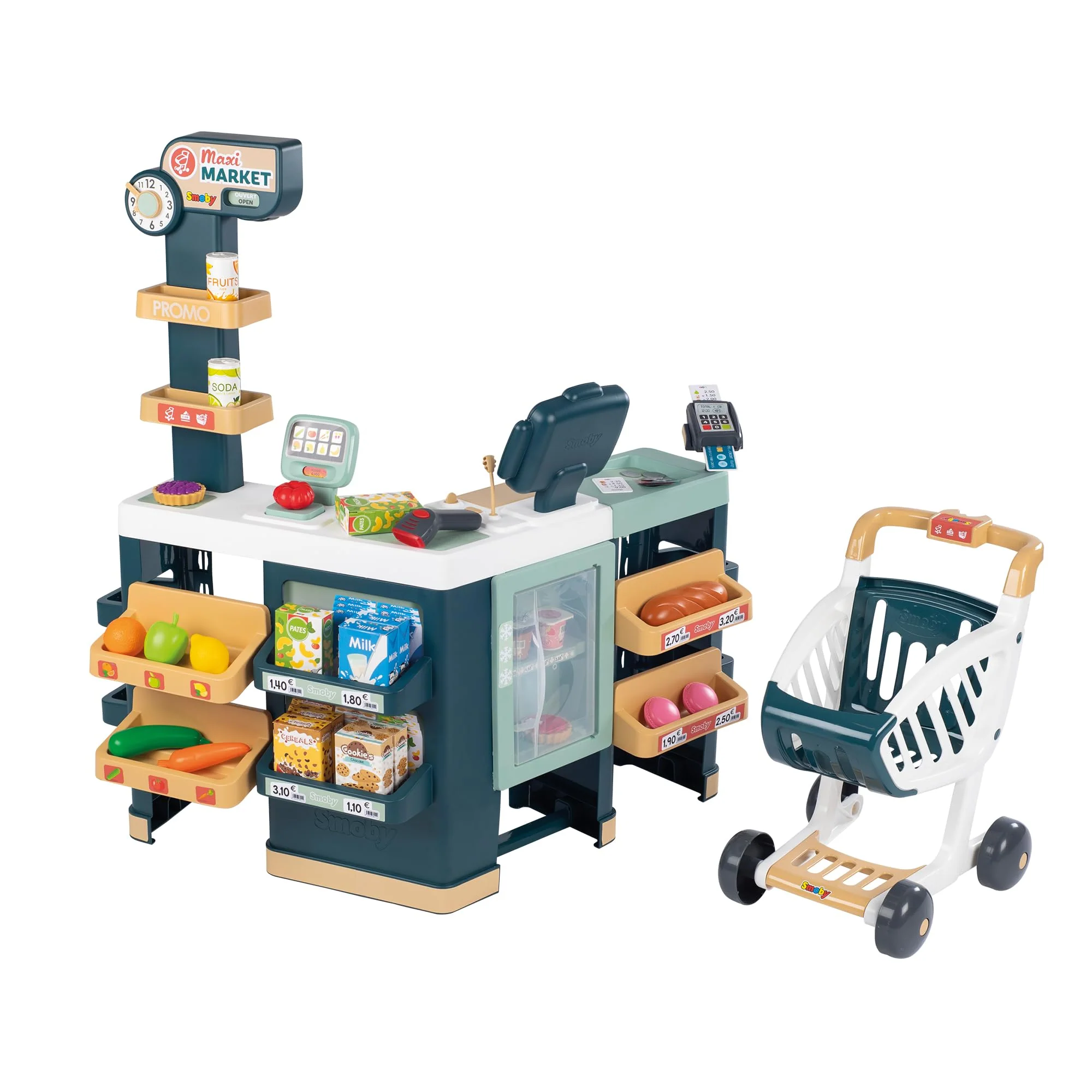 Smoby – Supermarkt Maxi mit Einkaufswagen – moderner Kaufladen für Kinder – Regale, Gemüse, Obst – K