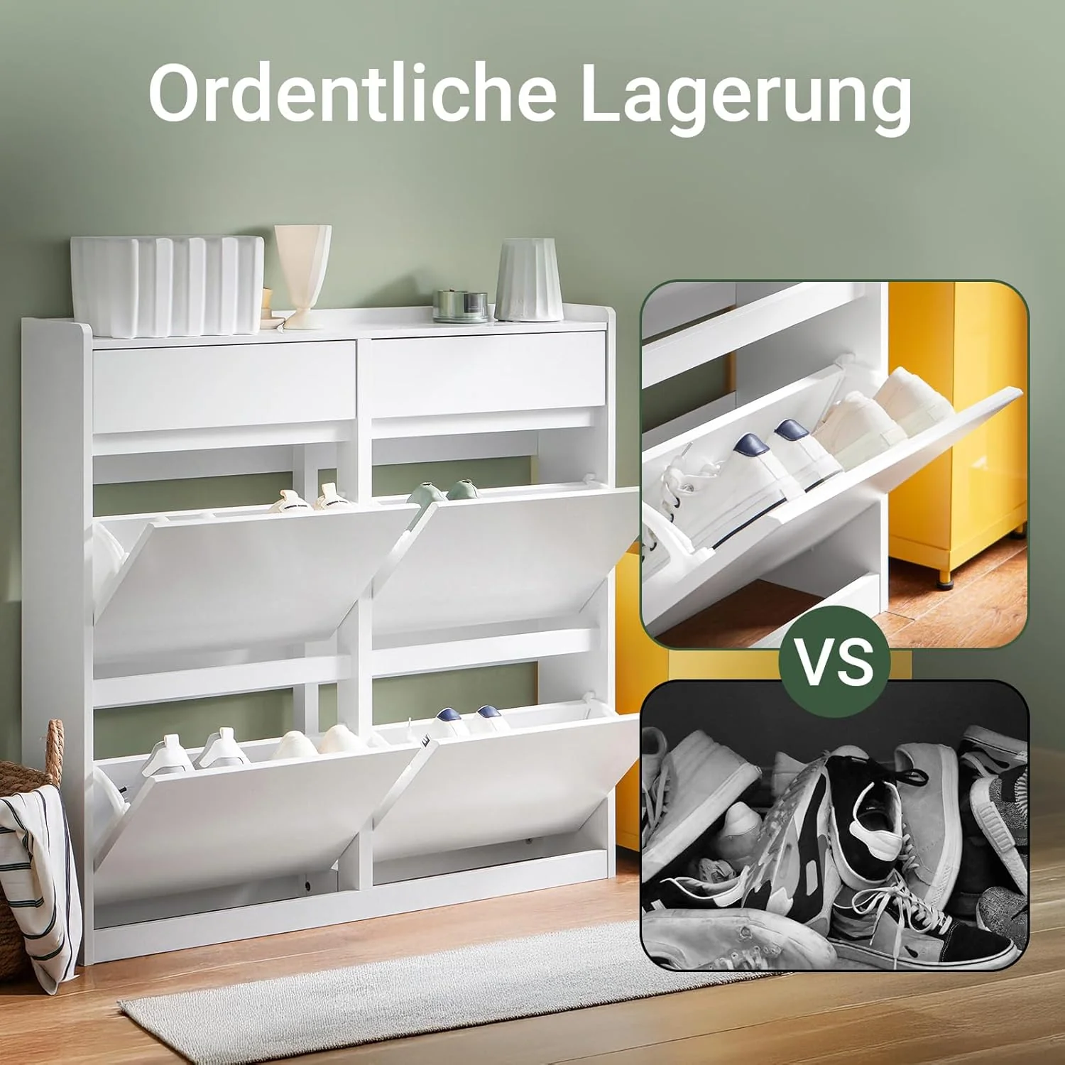 SoBuy Schuhkipper mit 4 Klappen Schuhablage Schuhschrank schmal Schuhregal mit 4 Ablageflächen Schuh - Image 8