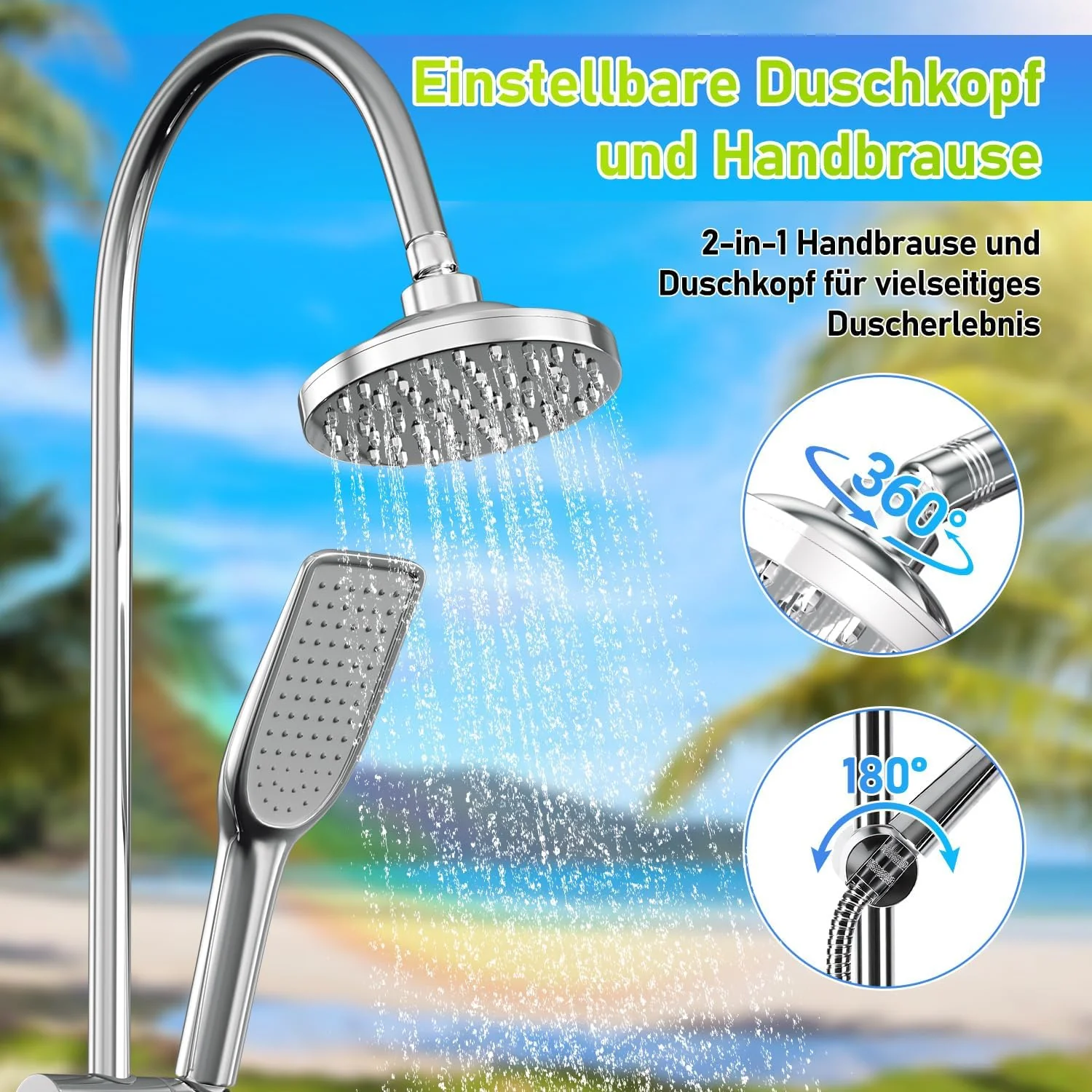 Solardusche 20L Halbe Einzelstab Solar Gartendusche warmes Wasser Bis Zu 60°C Ohne Stromanschluss Po - Image 4