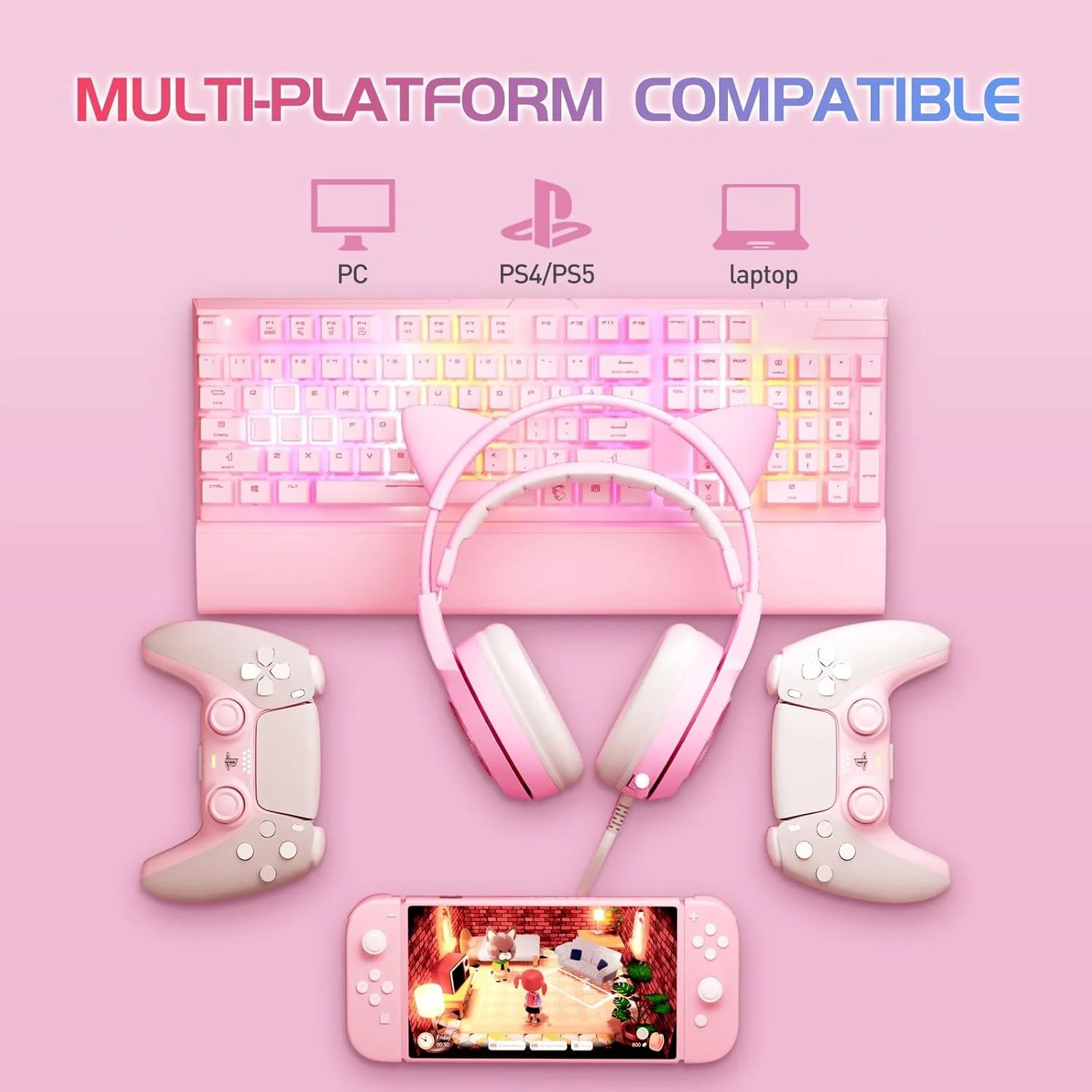 Somic G951rosa Rose Kat Gaming Headset Kopfhörer mit Virtuell 7.1 Klingen und LED Licht, Mikrofon fü - Image 3