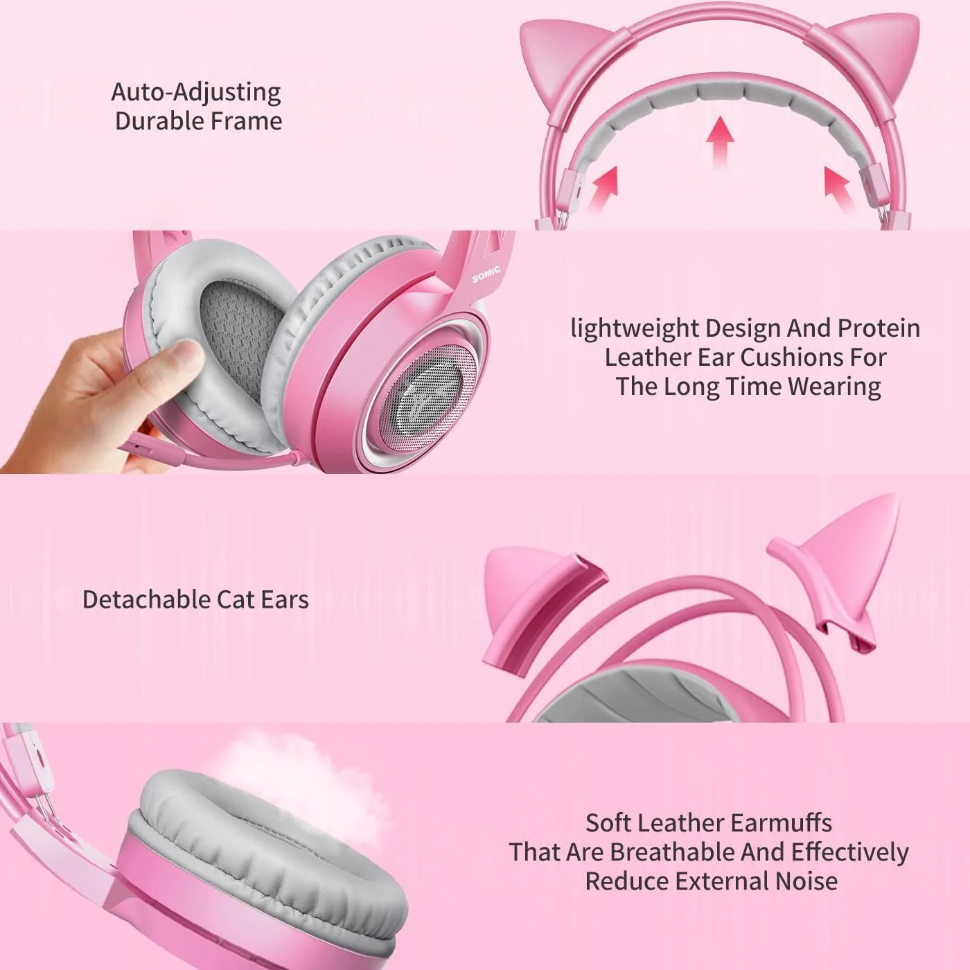 Somic G951rosa Rose Kat Gaming Headset Kopfhörer mit Virtuell 7.1 Klingen und LED Licht, Mikrofon fü - Image 5