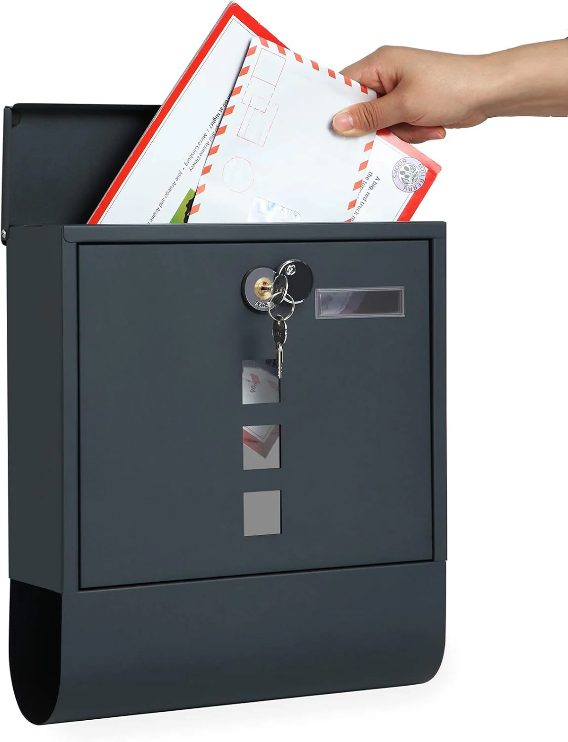 SONGMICS Briefkasten, 2er Set, Wandbriefkasten, Schloss mit Kupfer-Schliesszylinder, drehbare Abdeck - Image 8