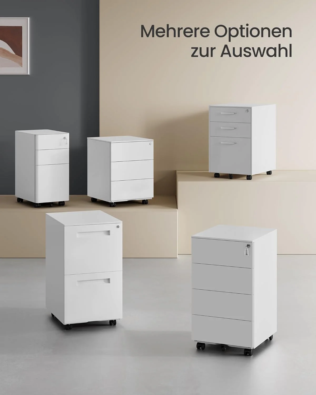 SONGMICS Rollcontainer, Metallschrank, mobiler Aktenschrank, Druckertisch, abschliessbar, 4 Schublad - Image 6