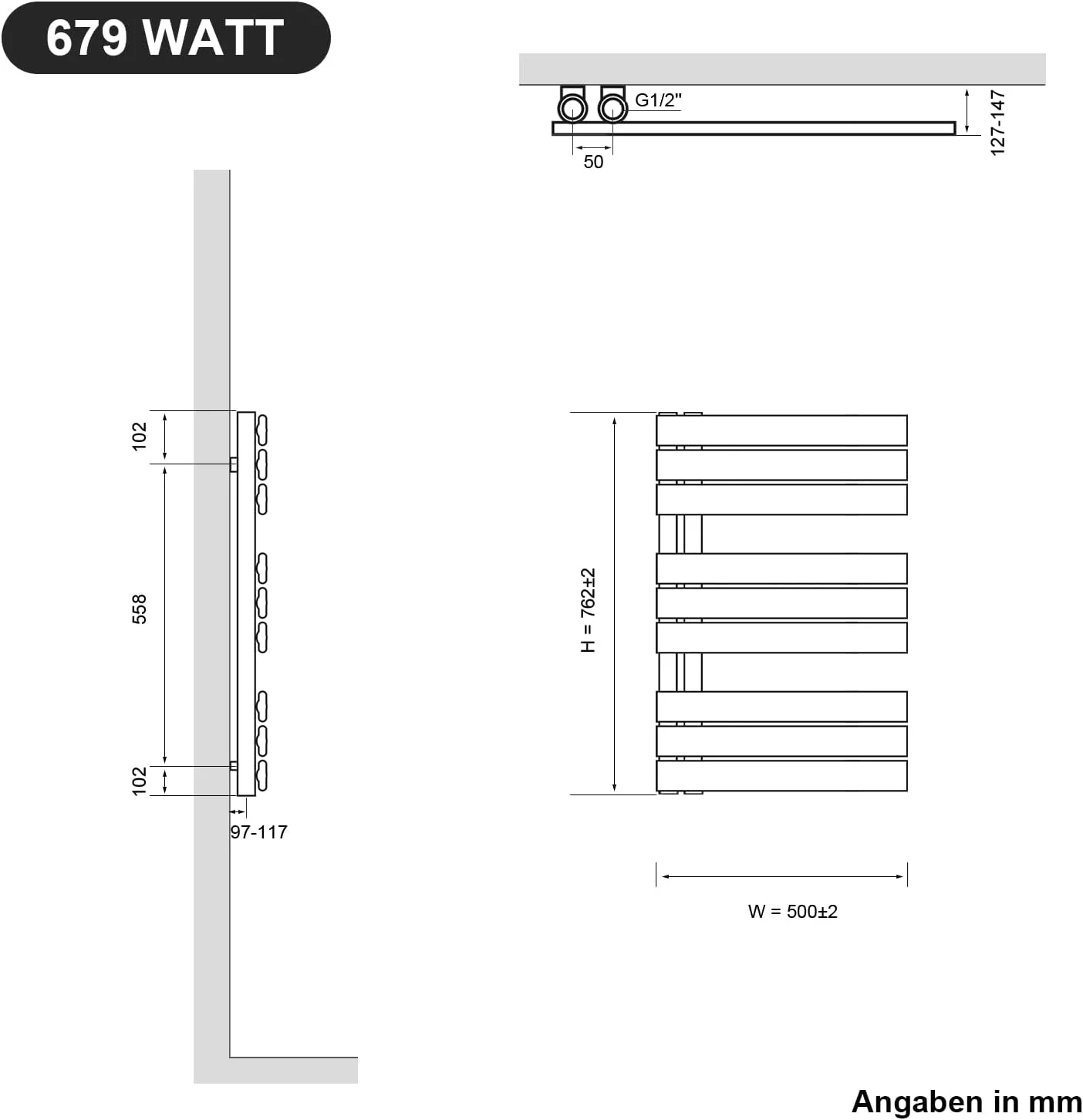 SONNI Badheizkörper Flach Handtuchtrockner 762 x 500 mm Weiss Handtuchwärmer mit Multiblock Seitenan - Image 7