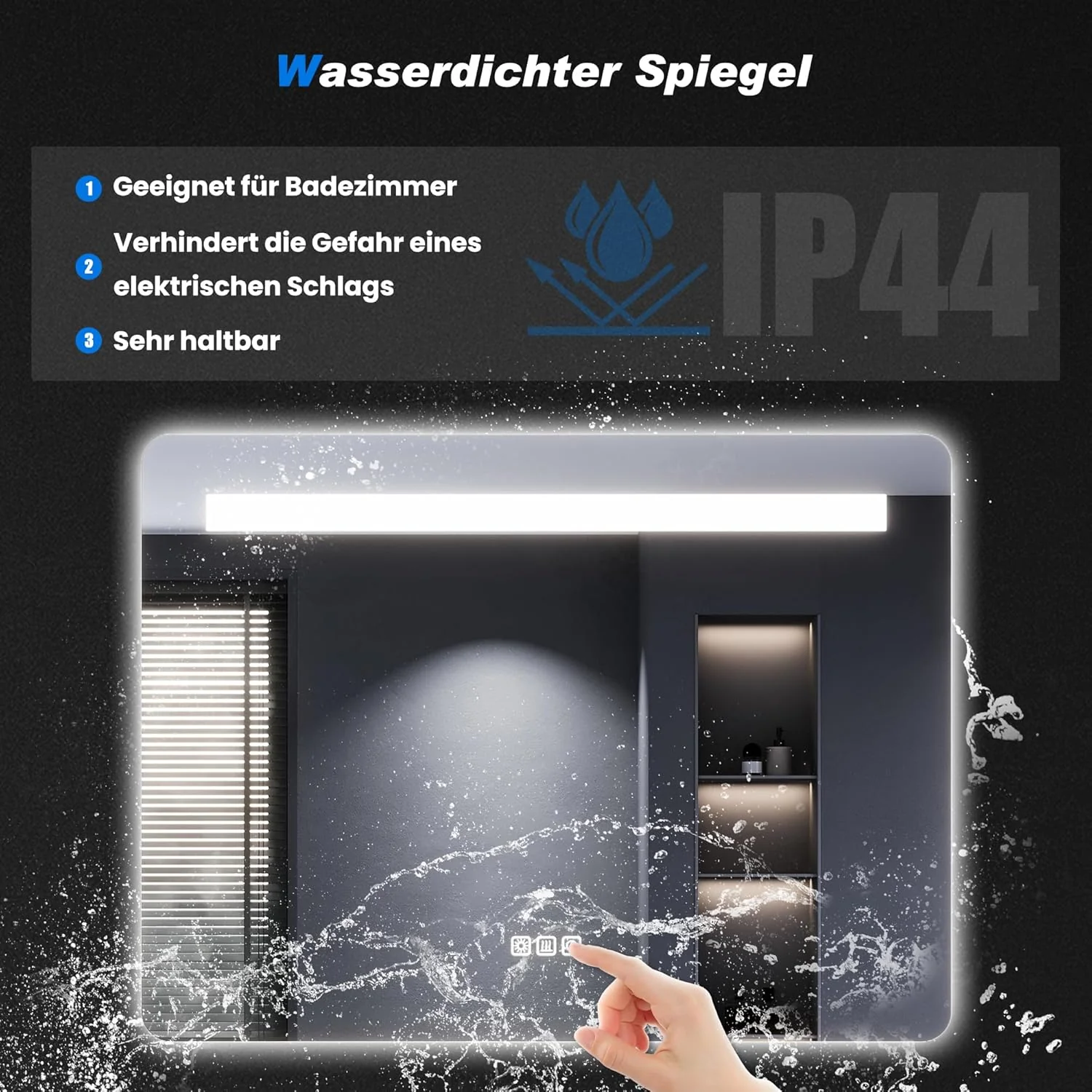 SONNI Badspiegel mit Beleuchtung 80x60 cm, LED Spiegel mit Touch Schalter & Gedächtnisfunktion, 3 ei - Image 7