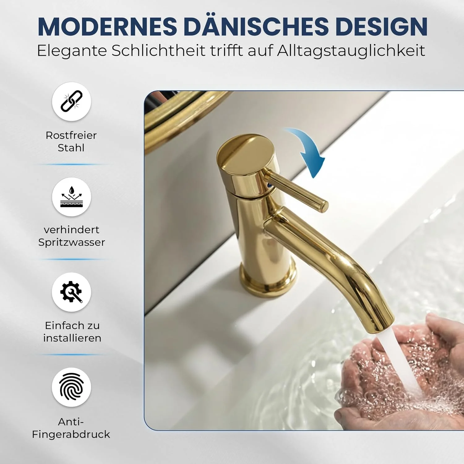 Søvang Wasserhahn Bad – Waschtischarmatur 18,3 cm, Waschbeckenarmatur Messing Glänzend, Anti-Fingerp - Image 3
