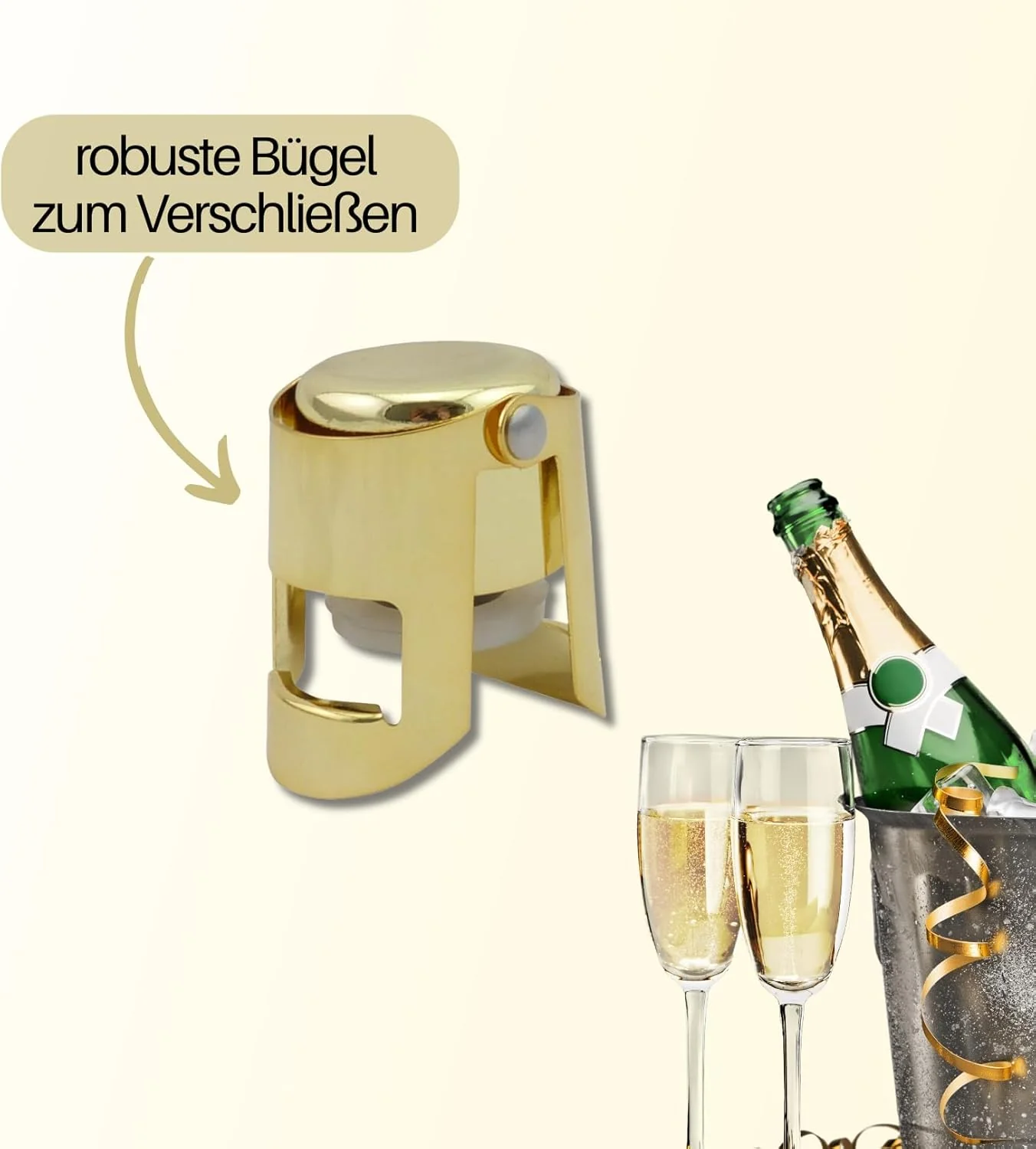 SPARKLING Flaschenverschluss in Gold für Sekt, Prosecco oder als Weinflaschenverschluss | Sektversch - Image 3