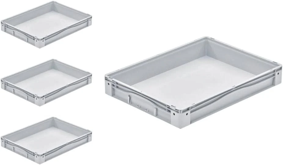 SparSet 4x Euro-Norm Grossbehälter | HxBxT 12x60x80cm | 49 Liter | Glatter Boden | Grau | Eurobehält - Image 3